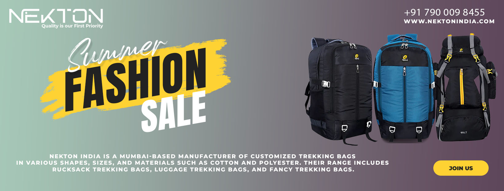 Trekking Bags Manufacturer Supplier in India Nekton India