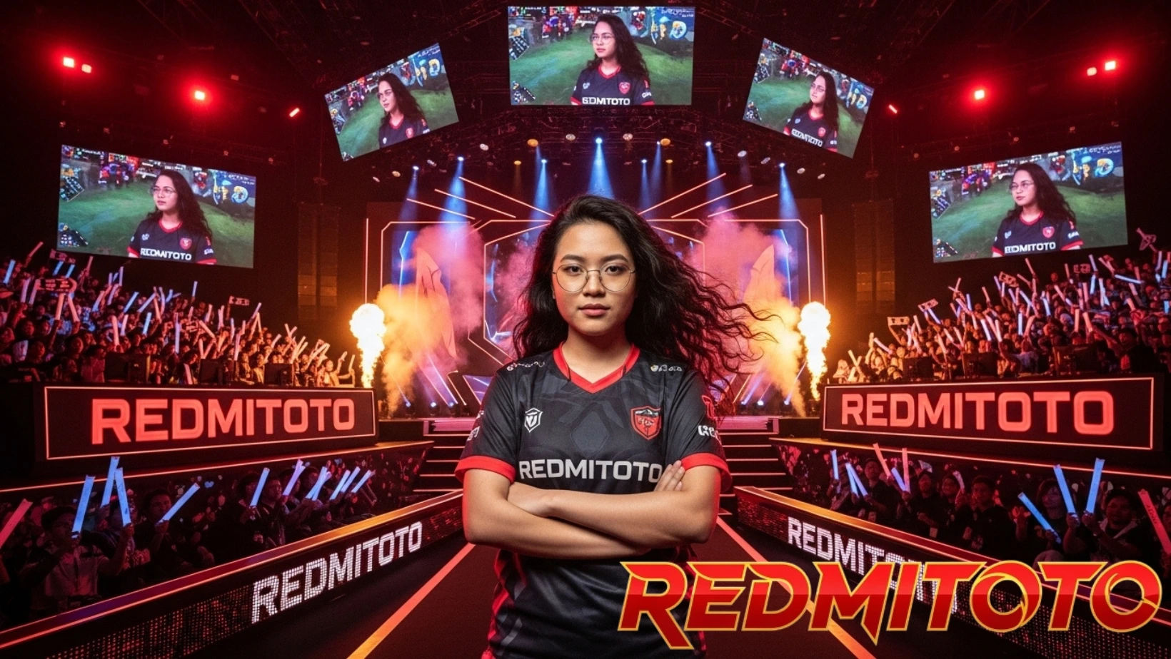 Gambar ilustrasi pemain Mobile Legends di panggung turnamen, melambangkan transisi dari bermain privat ke kompetitif.