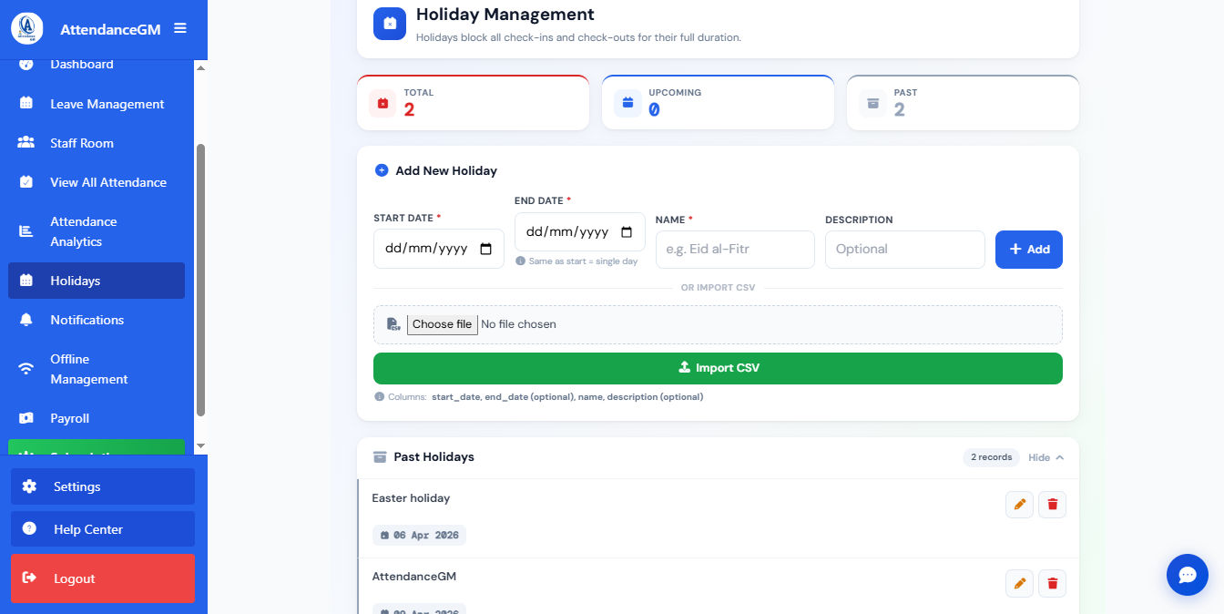 Holiday Management