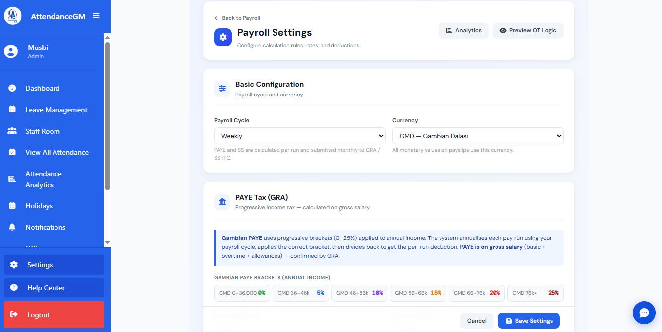 Payroll Settings