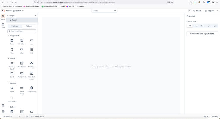 Appsmith new app page