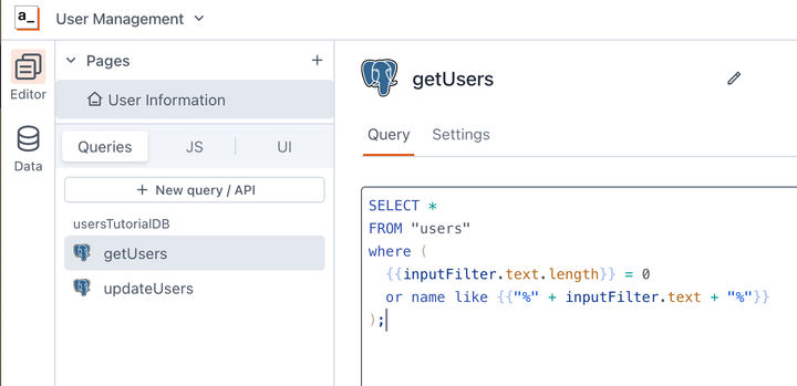 complex query in appsmith