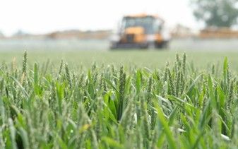 Tractor trabajando en cultivo agrícola