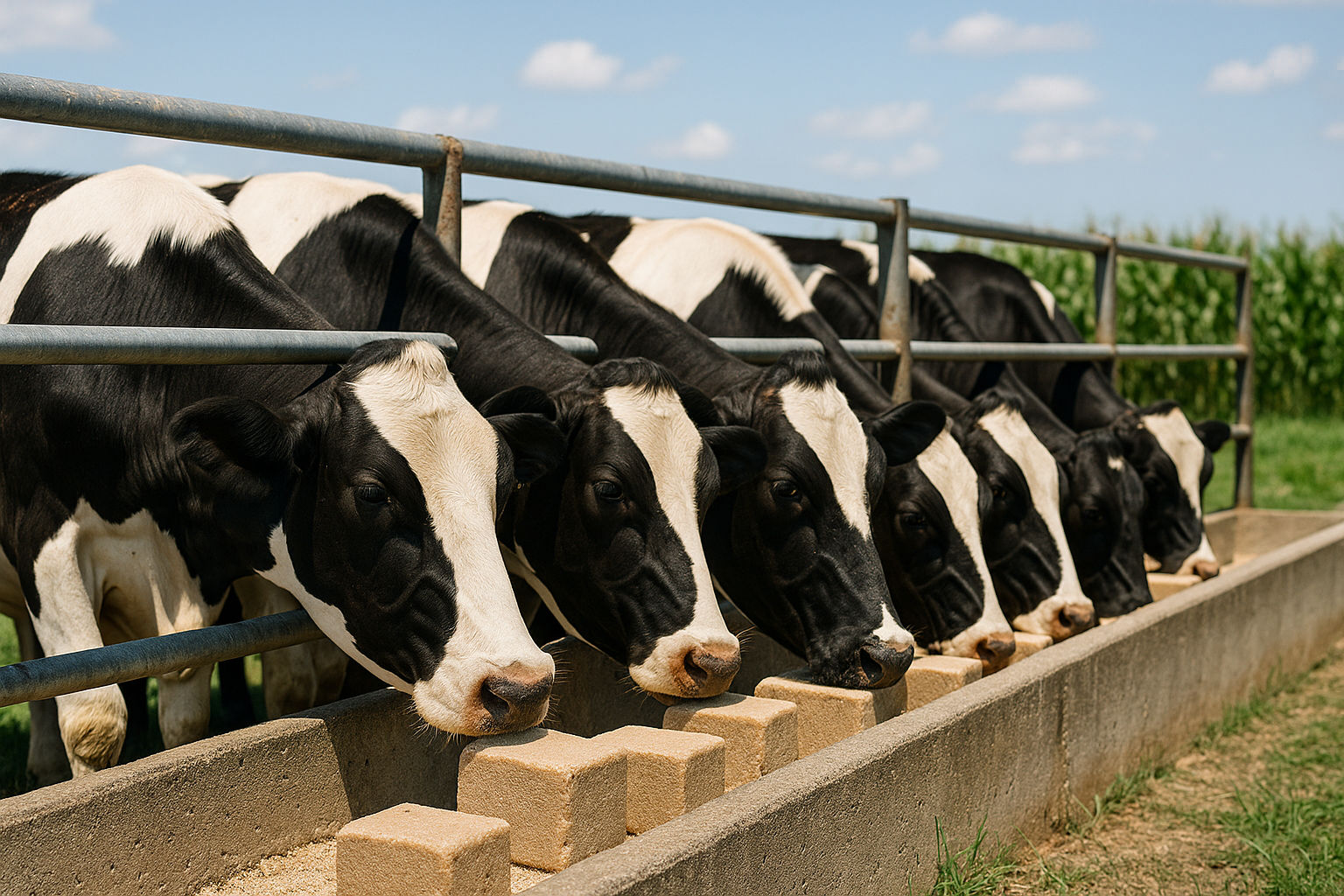 Ganado comiendo en comedero con suplemento