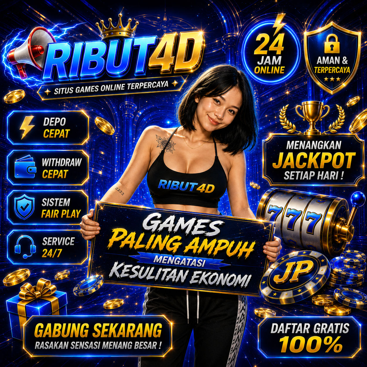 Thumbnail 1 of 3, Poster, RIBUT4D - Games Paling Ampuh Mengatasi Masalah Ekonomi Di Indonesia Designed and sold by GTSeoGTSeoOLXTOTO.