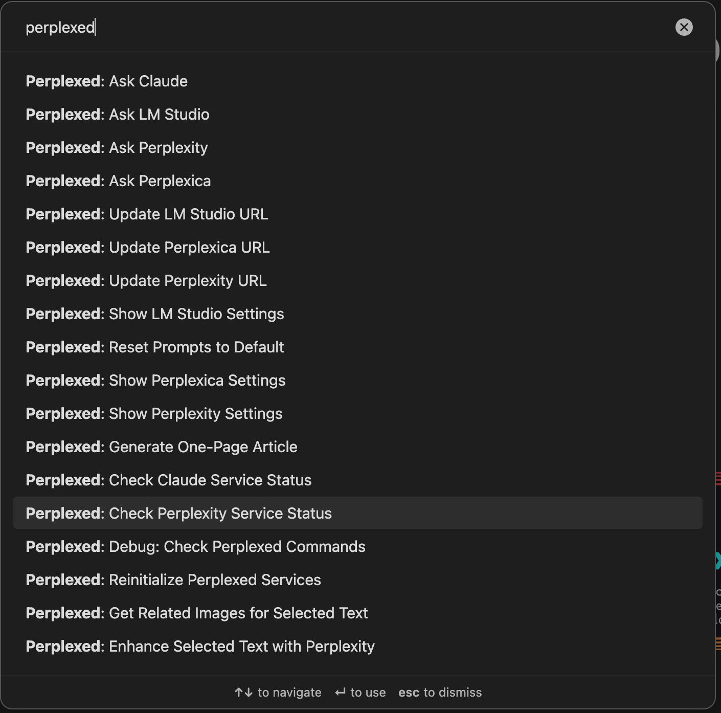 Perplexed: Available Commands