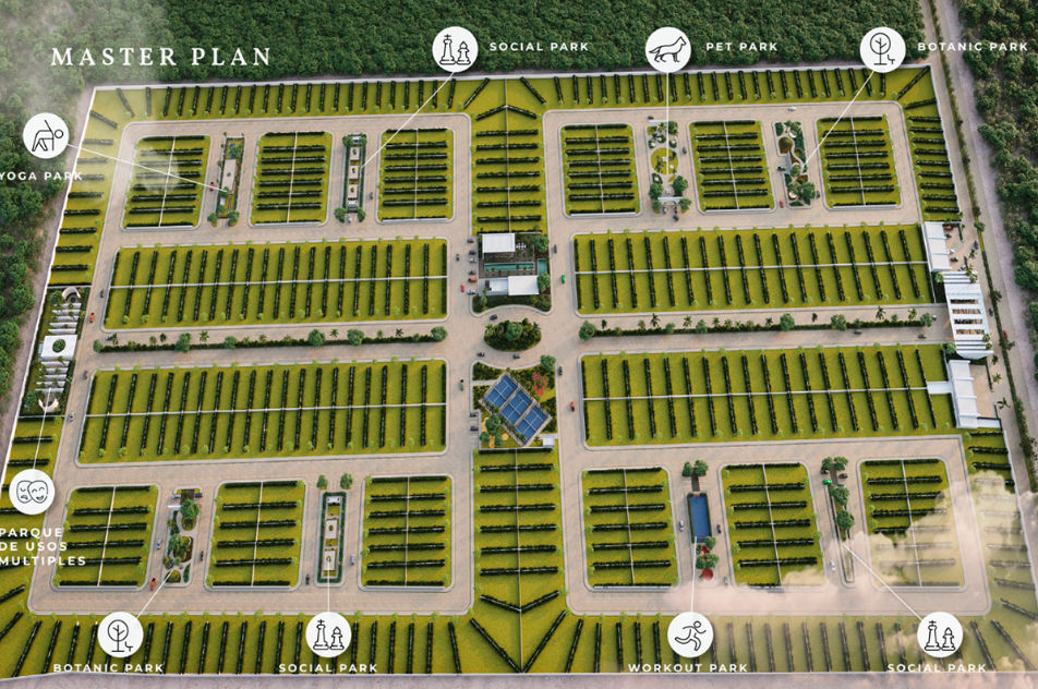 Master Plan de Mahal en venta - Itzimna Real Estate Master Plan del desarrollo inmobiliario Mahal en Yucatán con distribución de lotes y parques temáticos