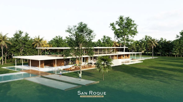 San Roque Residencial casa club y areas recreativas Vista de la casa club en San Roque Residencial con alberca y areas verdes en Merida