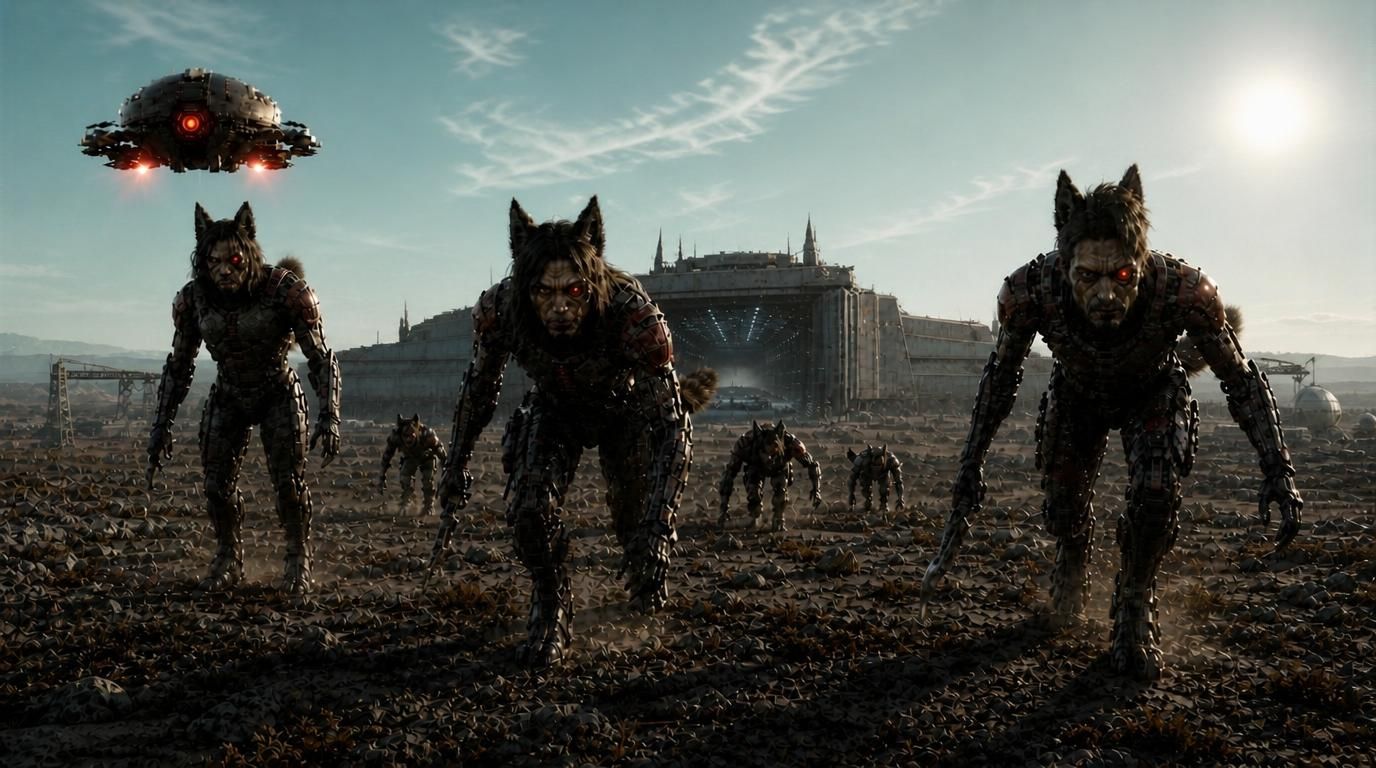 The ambush springs — troopers and drones rising from the rock