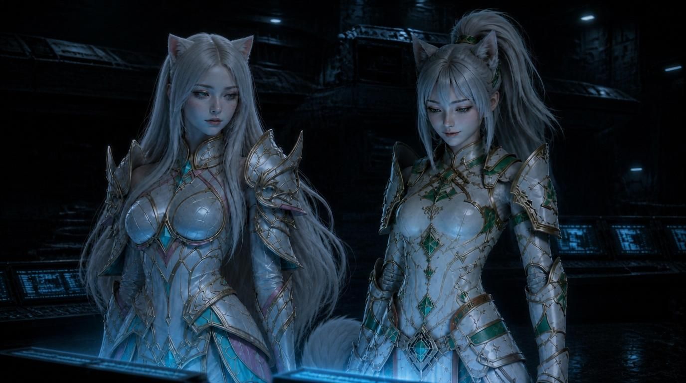 Byakko and Yuki reading the manifest at the loading terminal
