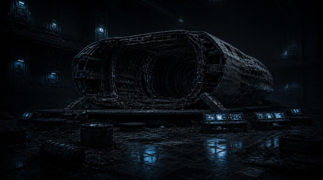 The skyship stripped of its port engine, the cavity packed with shadow