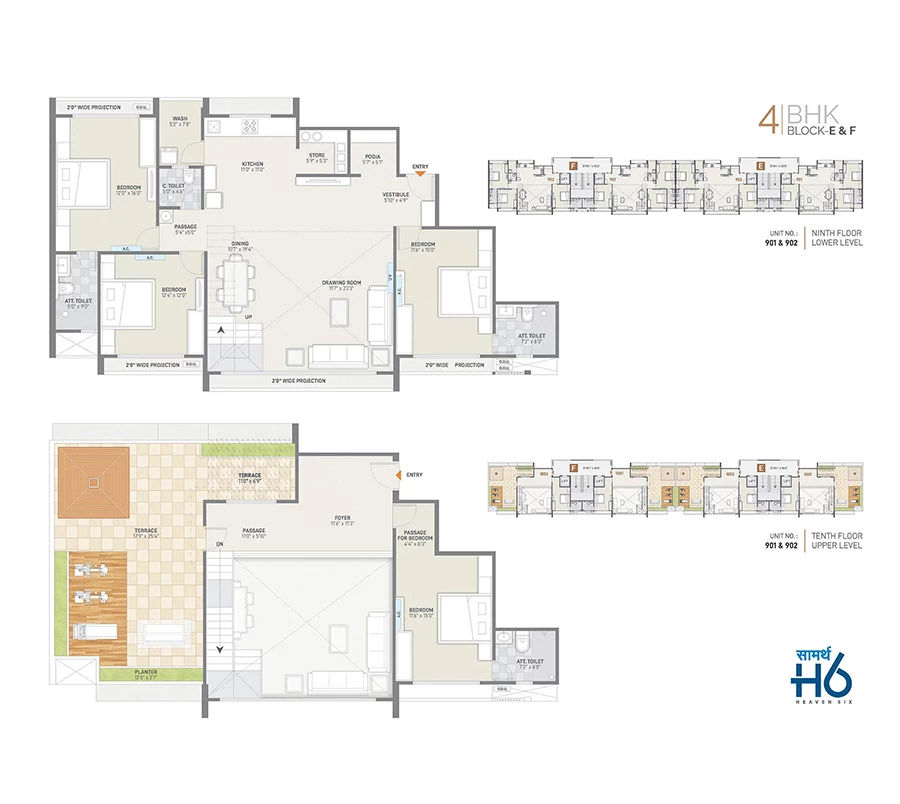 4 BHK Unit Floor Plan Block E & F