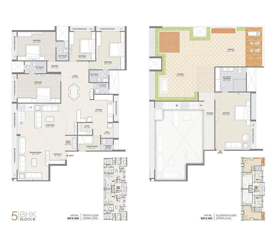 5 BHK Unit Floor Plan Block C