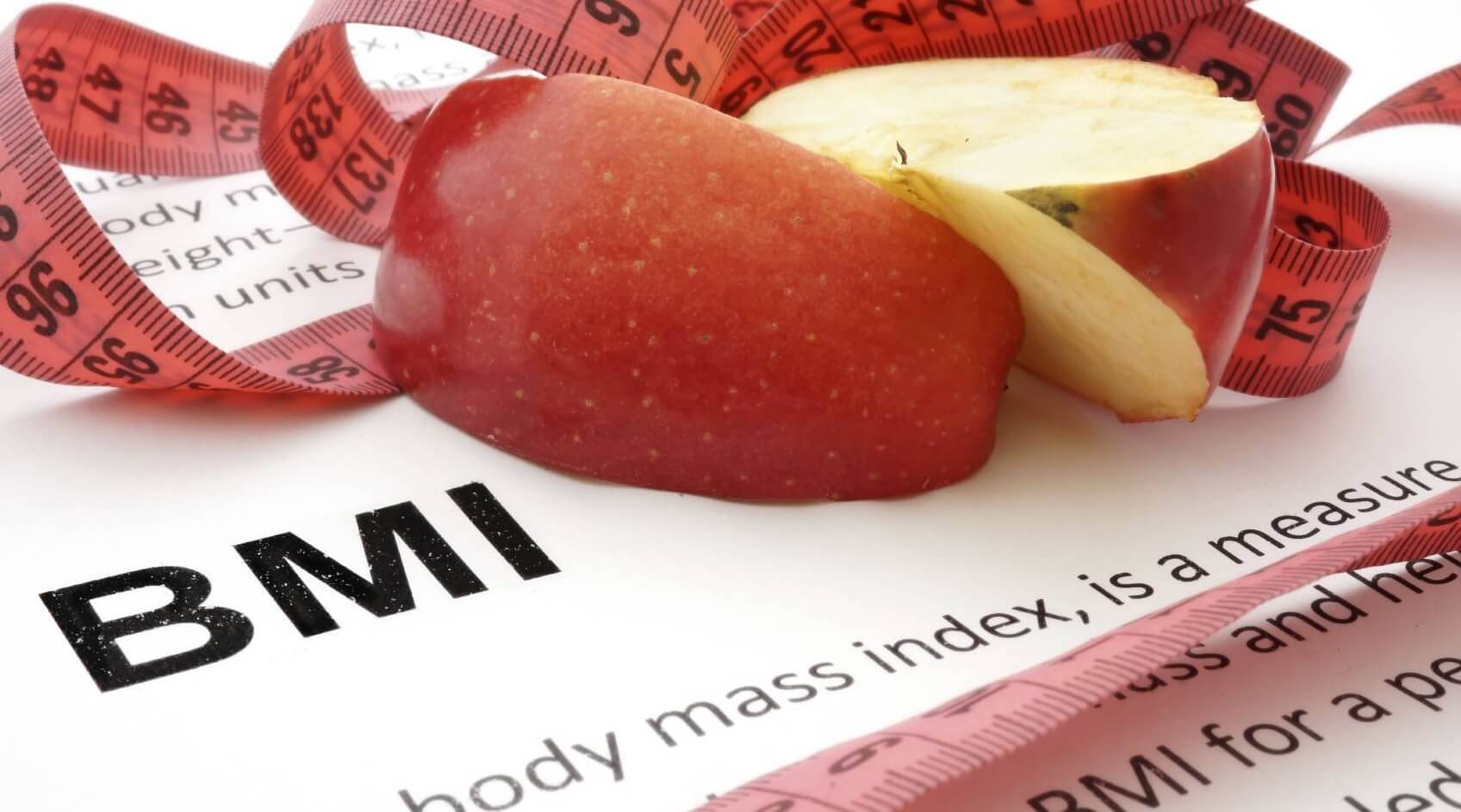 BMI graphic with apple and tape measure