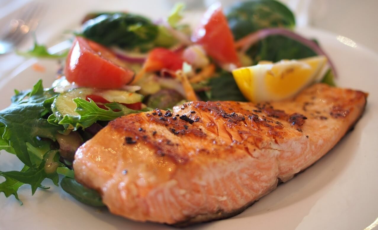 Salmon salad on plate