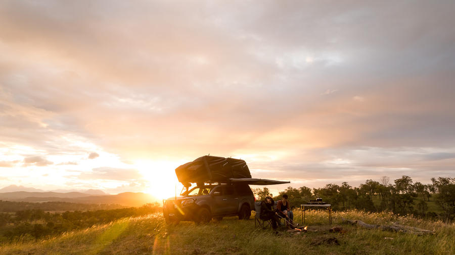 4WD Camper with rooftop tents sunset Larapinta Hipcamp