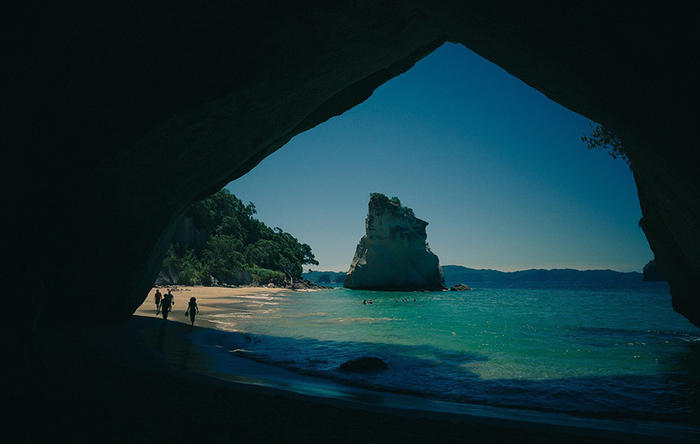 View from inside a massive beachside cave