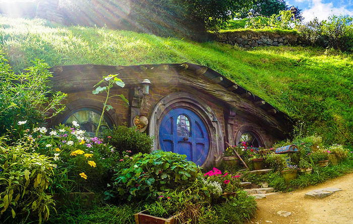 Hobbiton village house with front garden