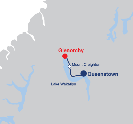 Map of Queenstown to Glenorchy campervan route