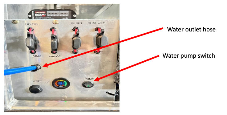 Water pump and outlet labeled