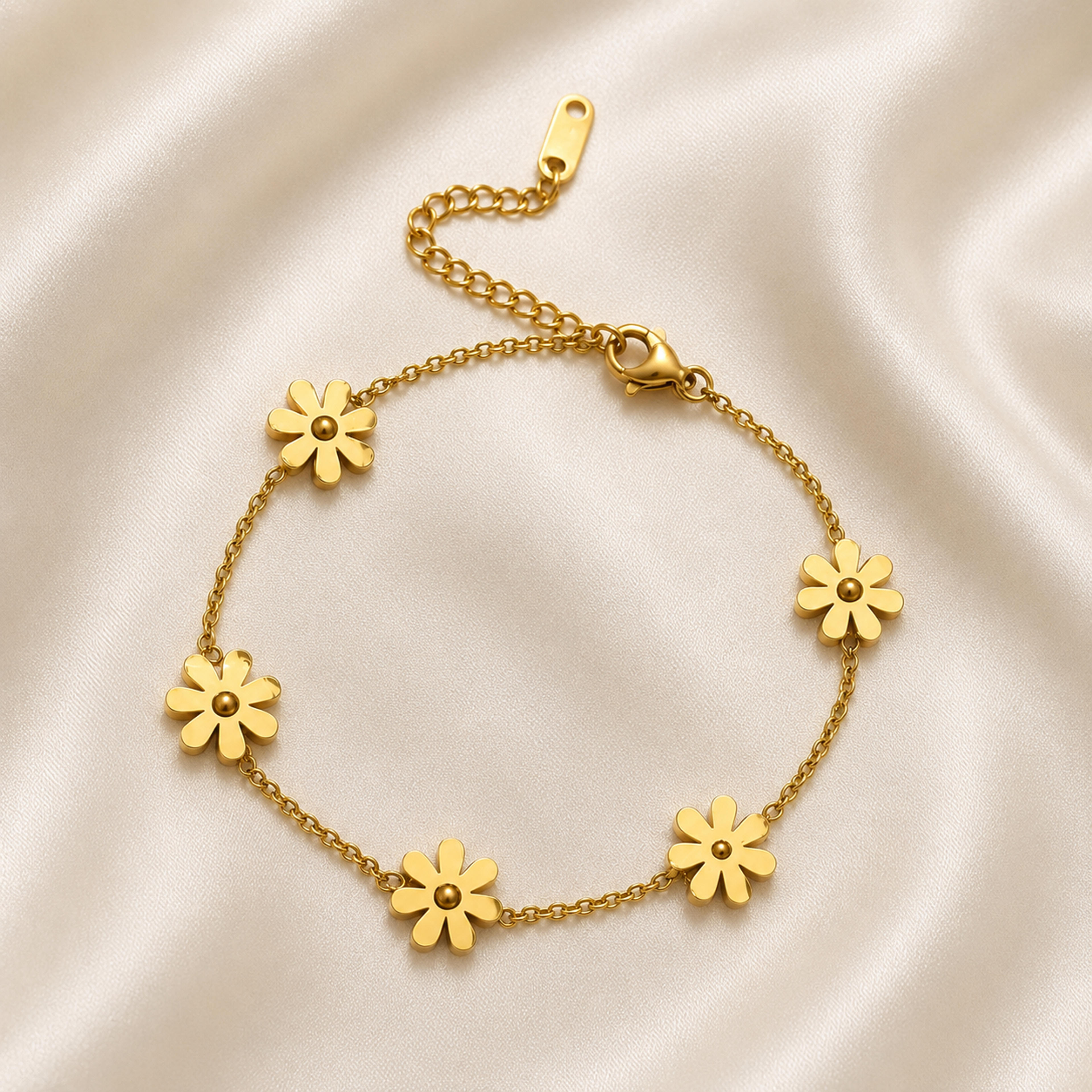 Gilded Blossom Golden Flower Chain Bracelet
