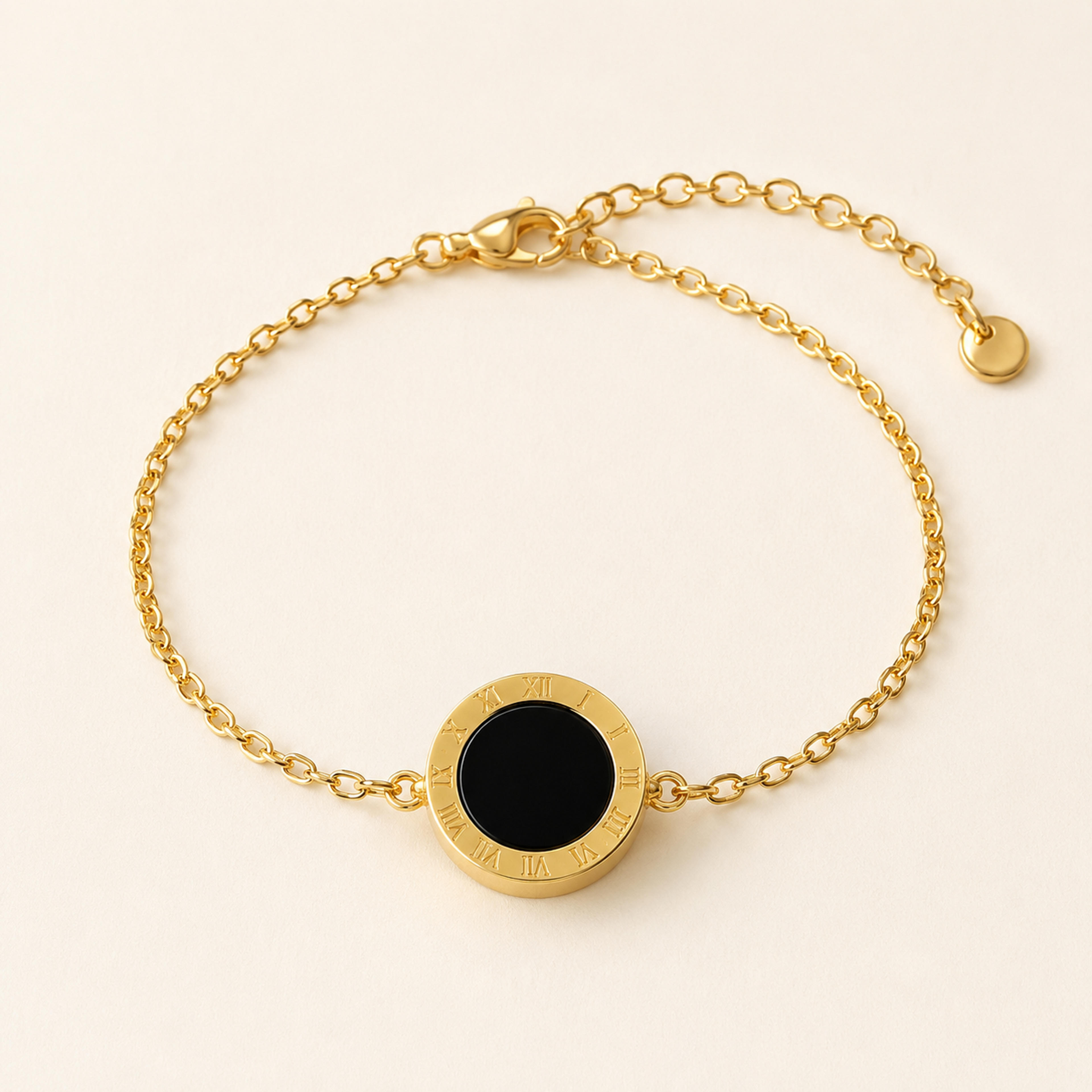 Empire Onyx Roman Numeral Medallion Bangle Bracelet