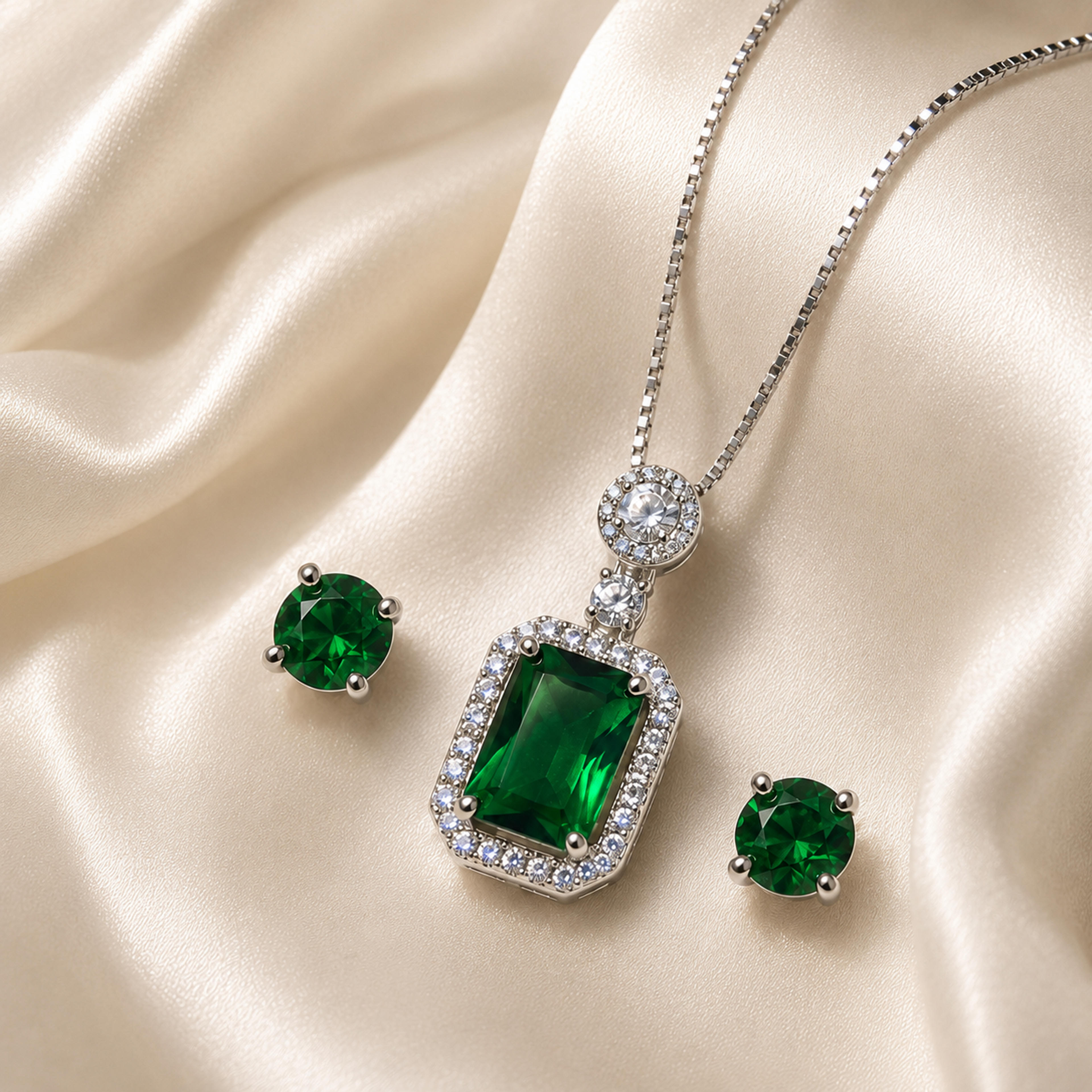 Emerald Aura Nested  Natural Stone Pendant 