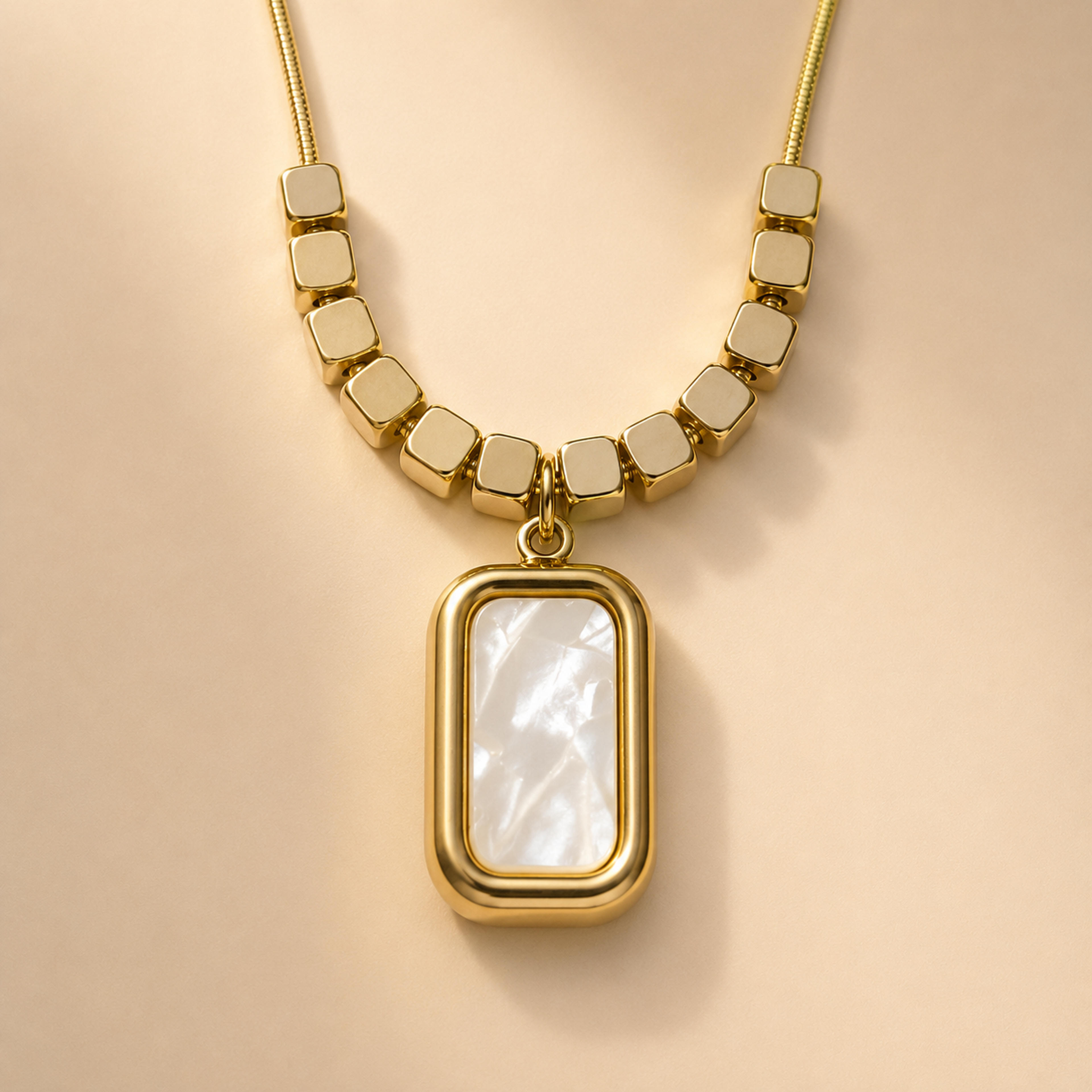 Alabaster Aura Nested Rectangle Natural Stone Pendant