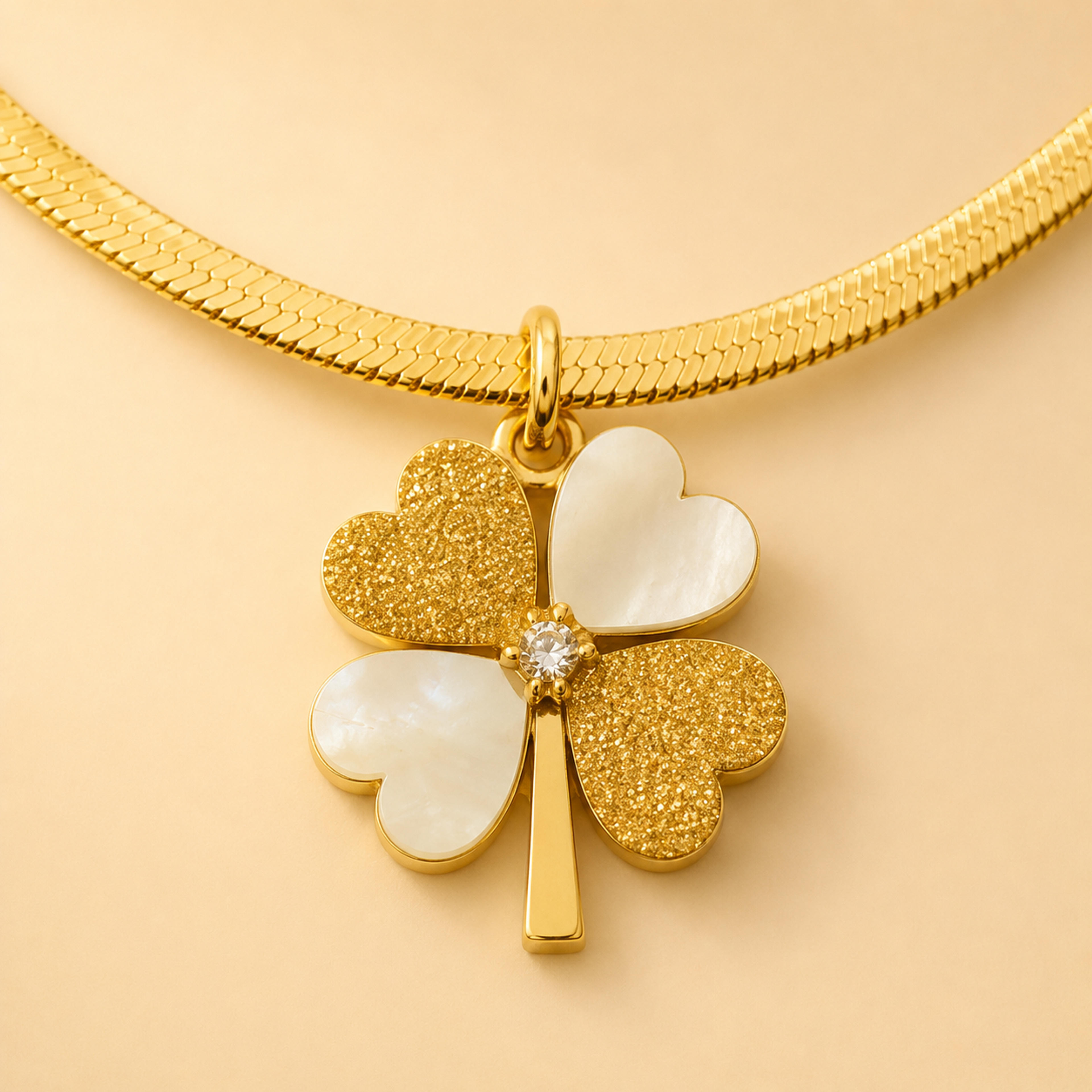Alabaster Emblem White Enamel Clover Pendant 