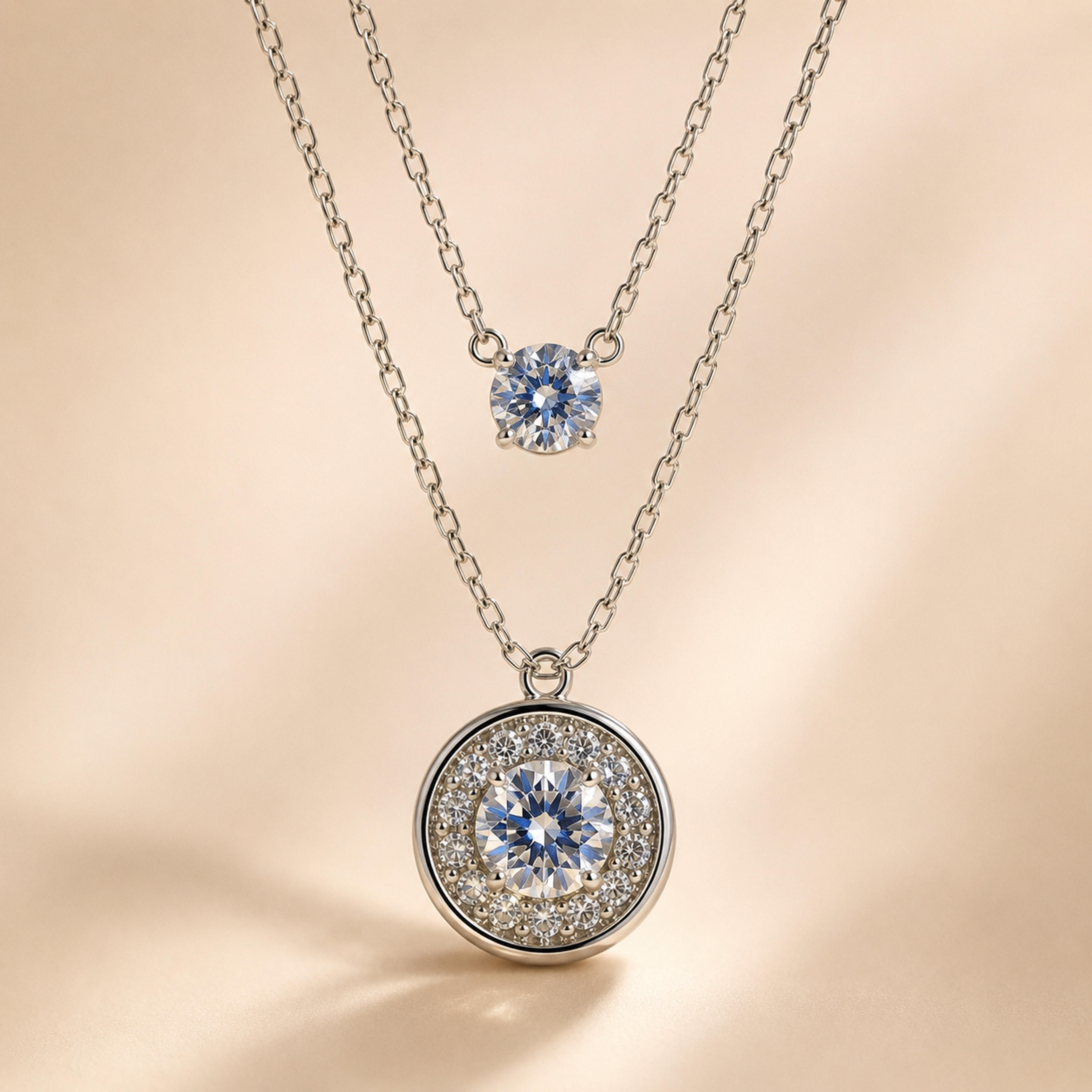Halo Eclipse Double Round Zircon Pendant