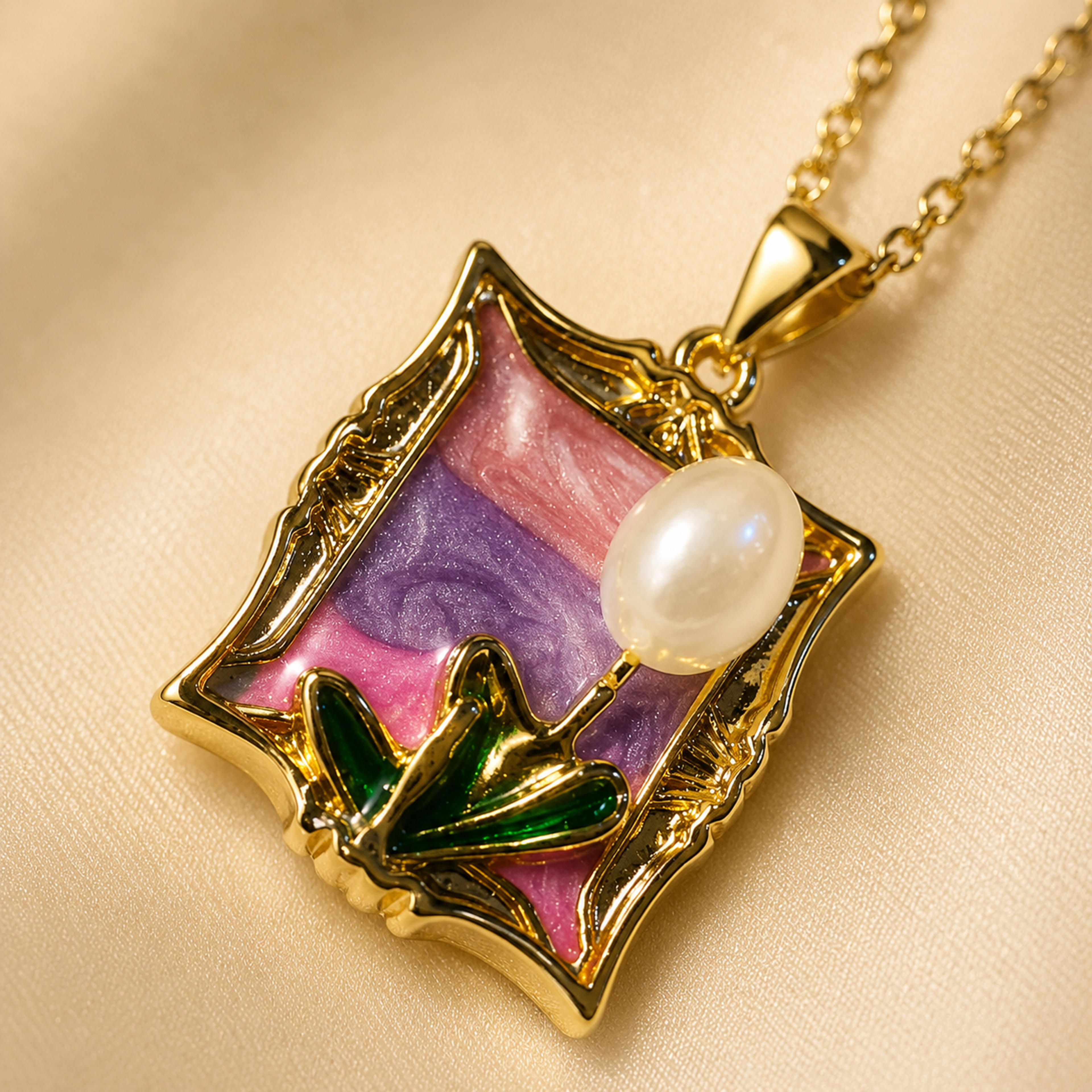 Lavender Blush Tulip Enamel Pendant