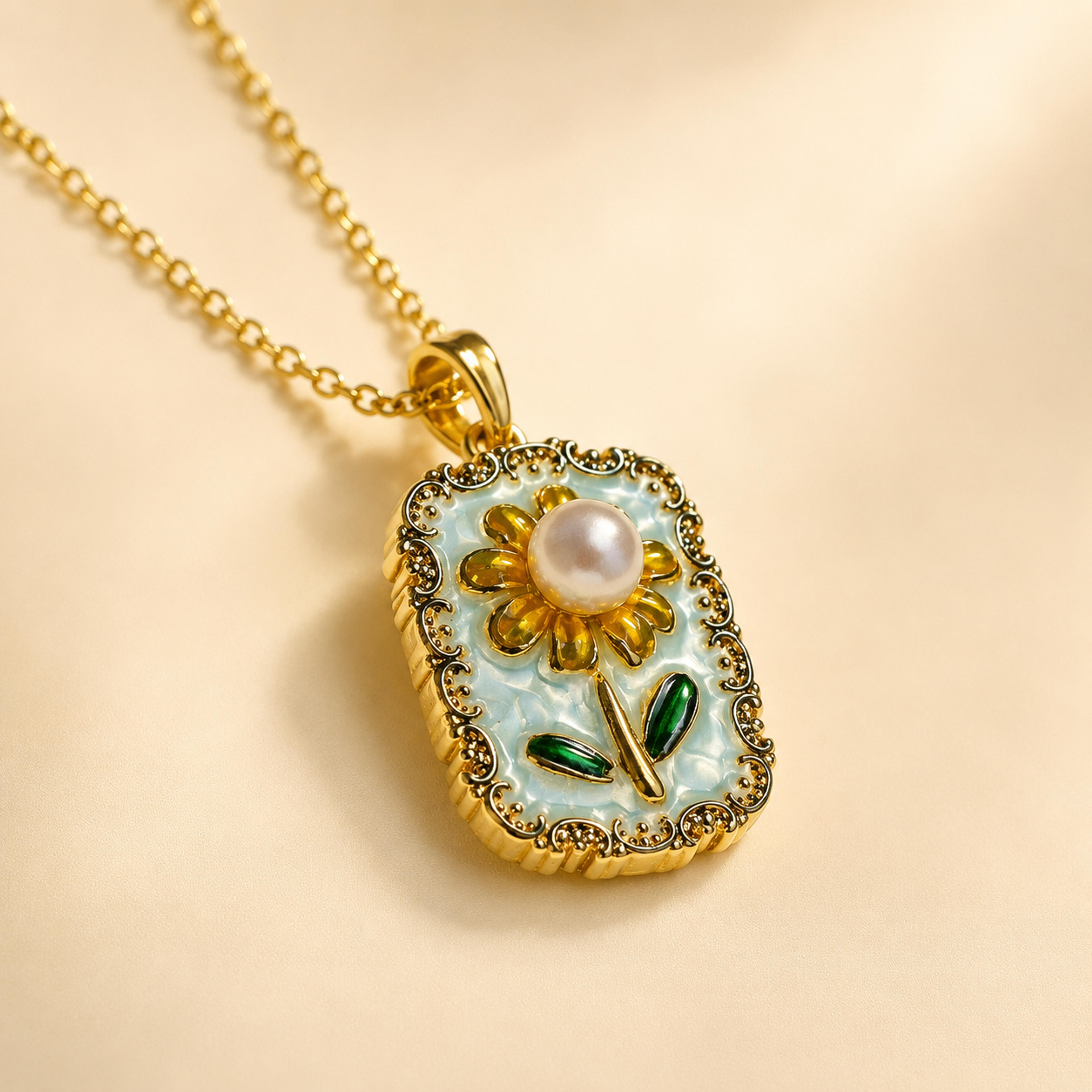 Aqua Sol Sunflower Enamel Pendant