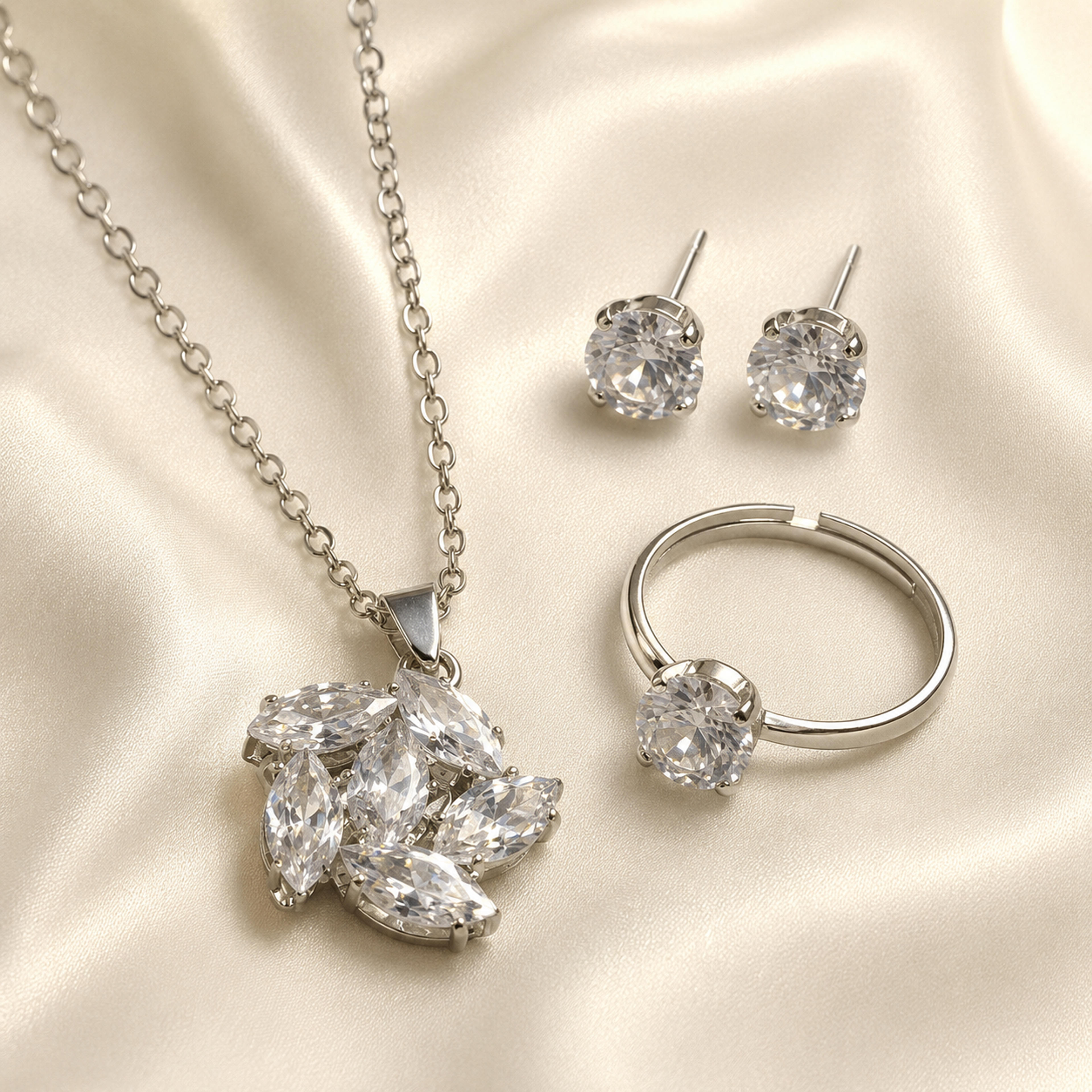 Argent Foliage Pleated Leaf Flower Jewelry Set