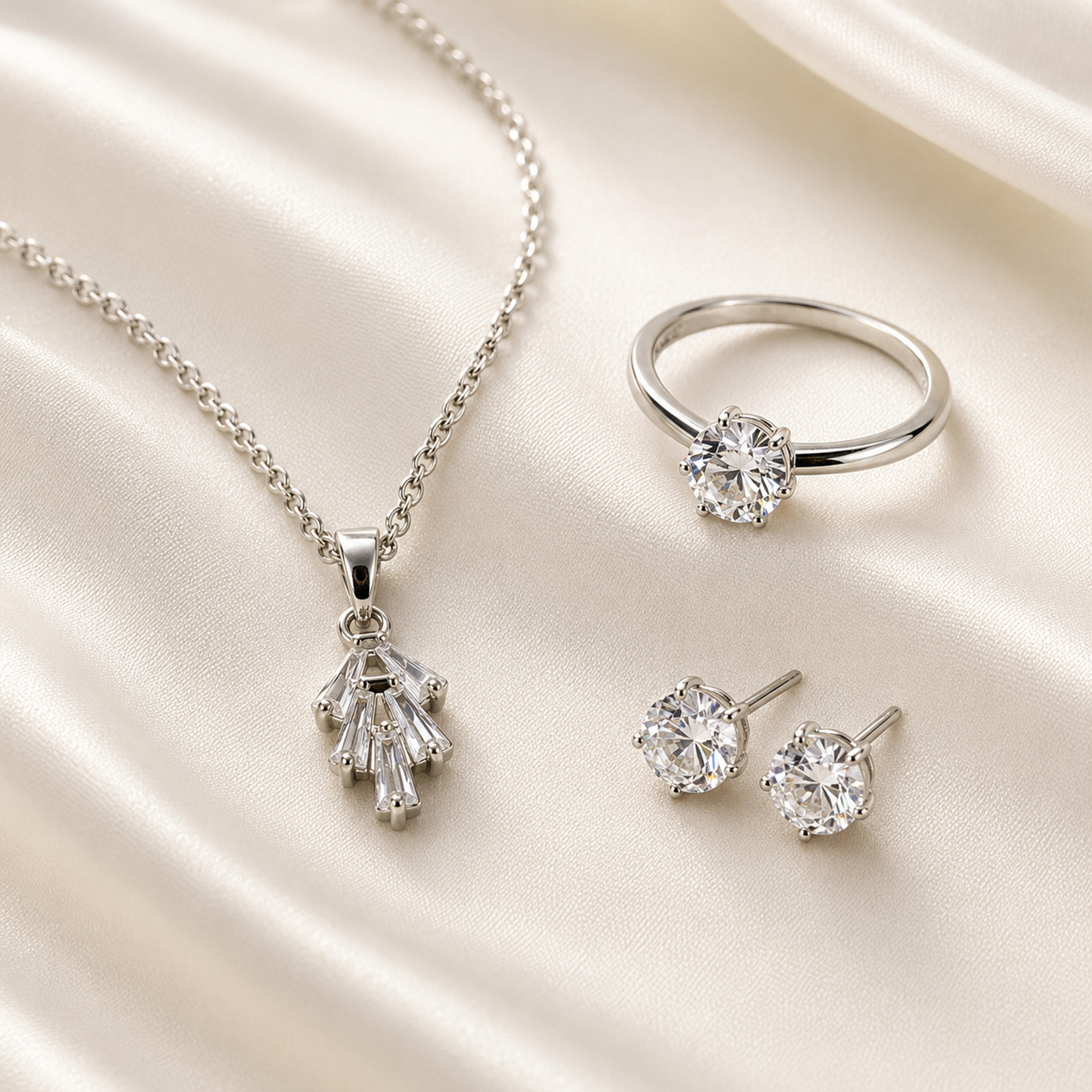 Argent Radiance Pleated Leaf Jewelry Set