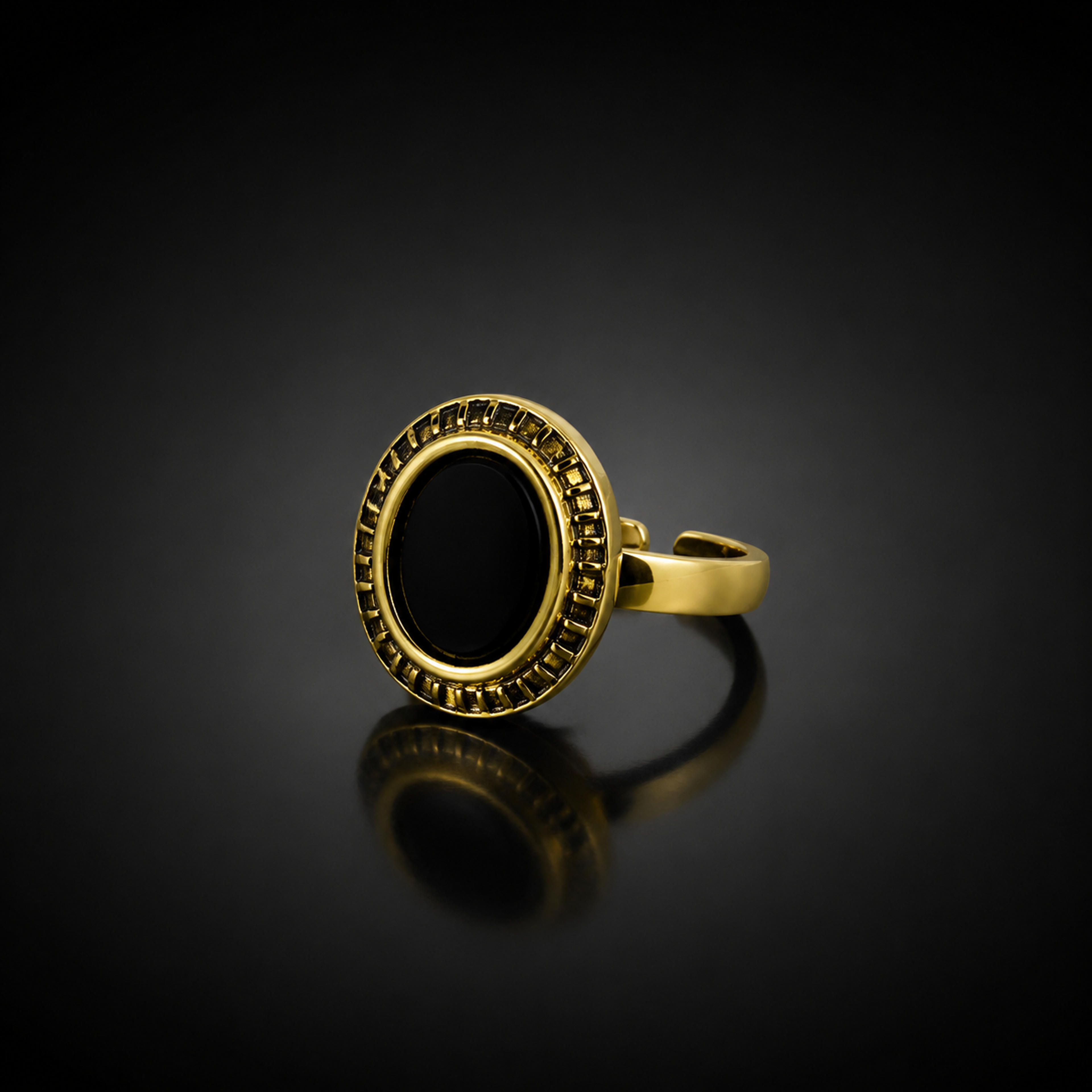 Midnight Gala Stainless Steel Adjustable Ring