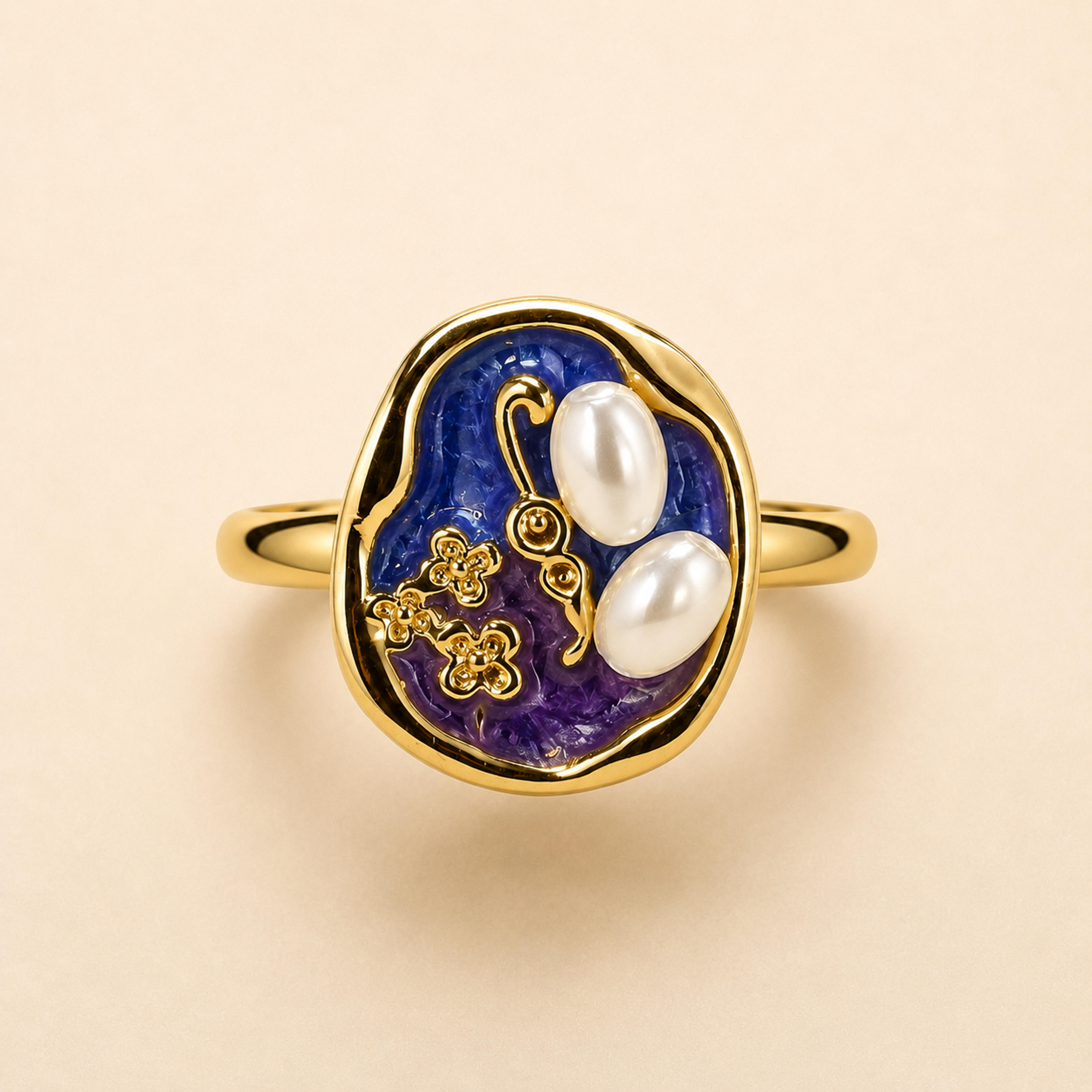 Iridescent Lavender Deep Purple Lotus Stainless Steel Adjustable Ring