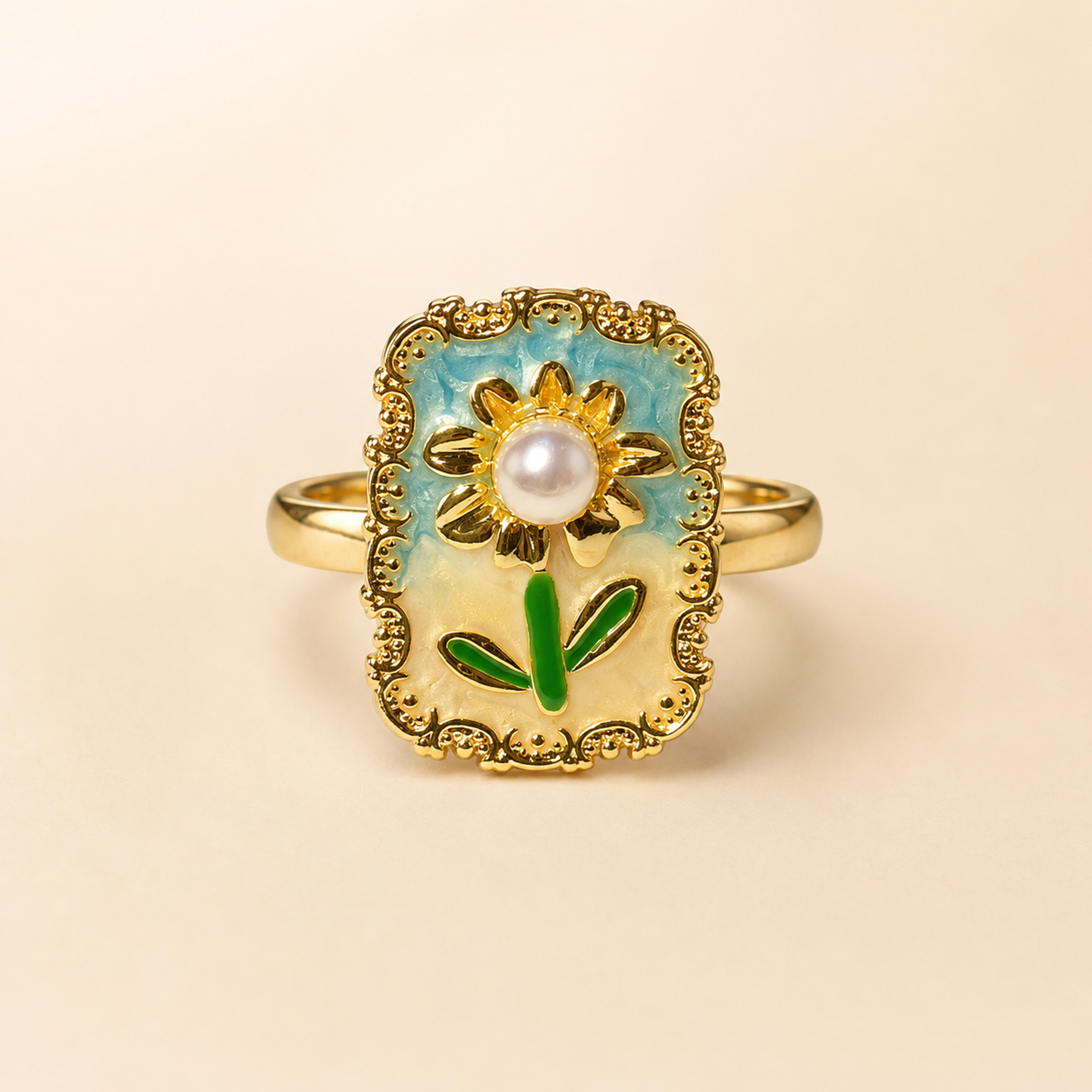 Sunflower Serenity Stainless Steel Adjustable Ring