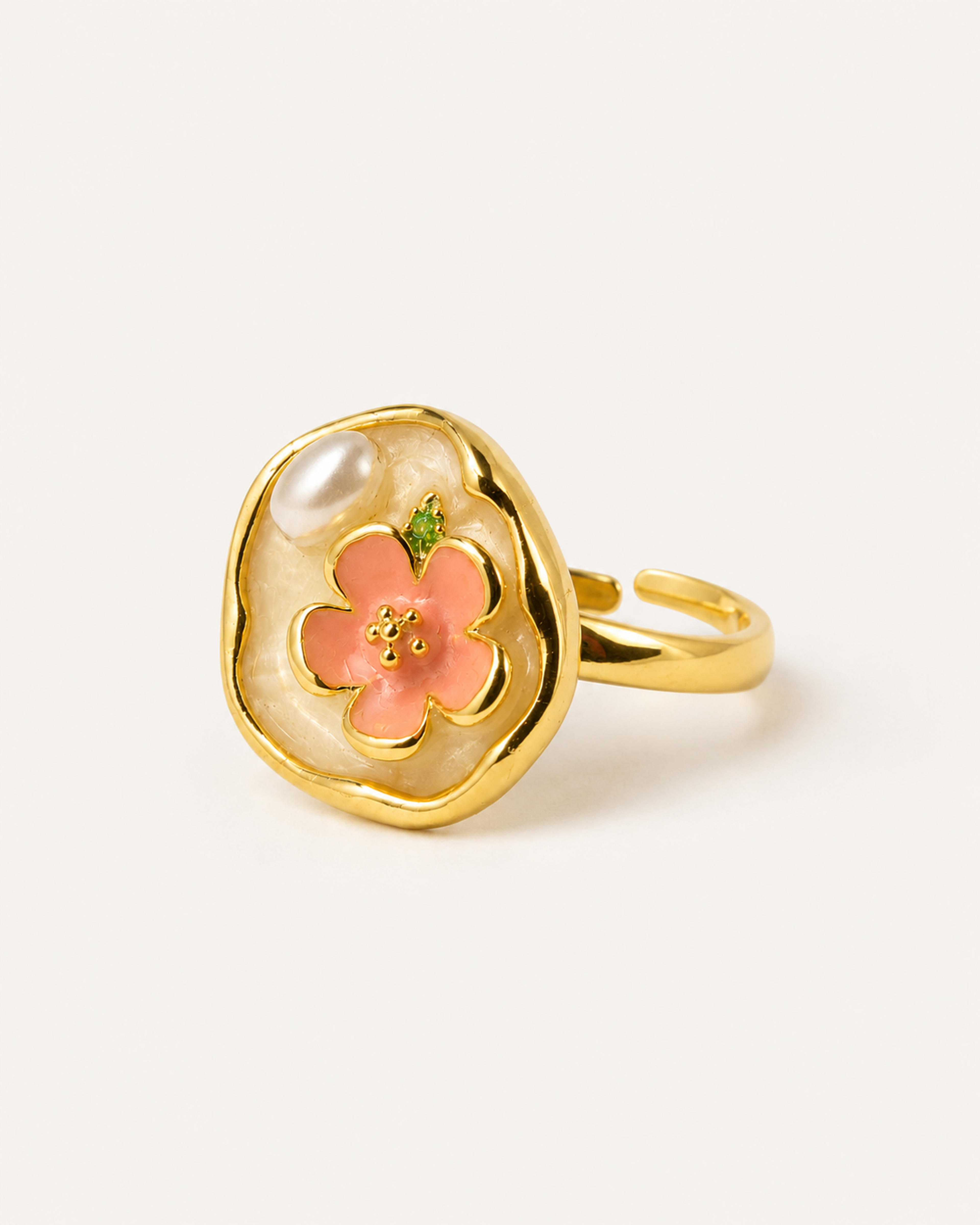 Golden Peach Petal Stainless Steel Adjustable Ring