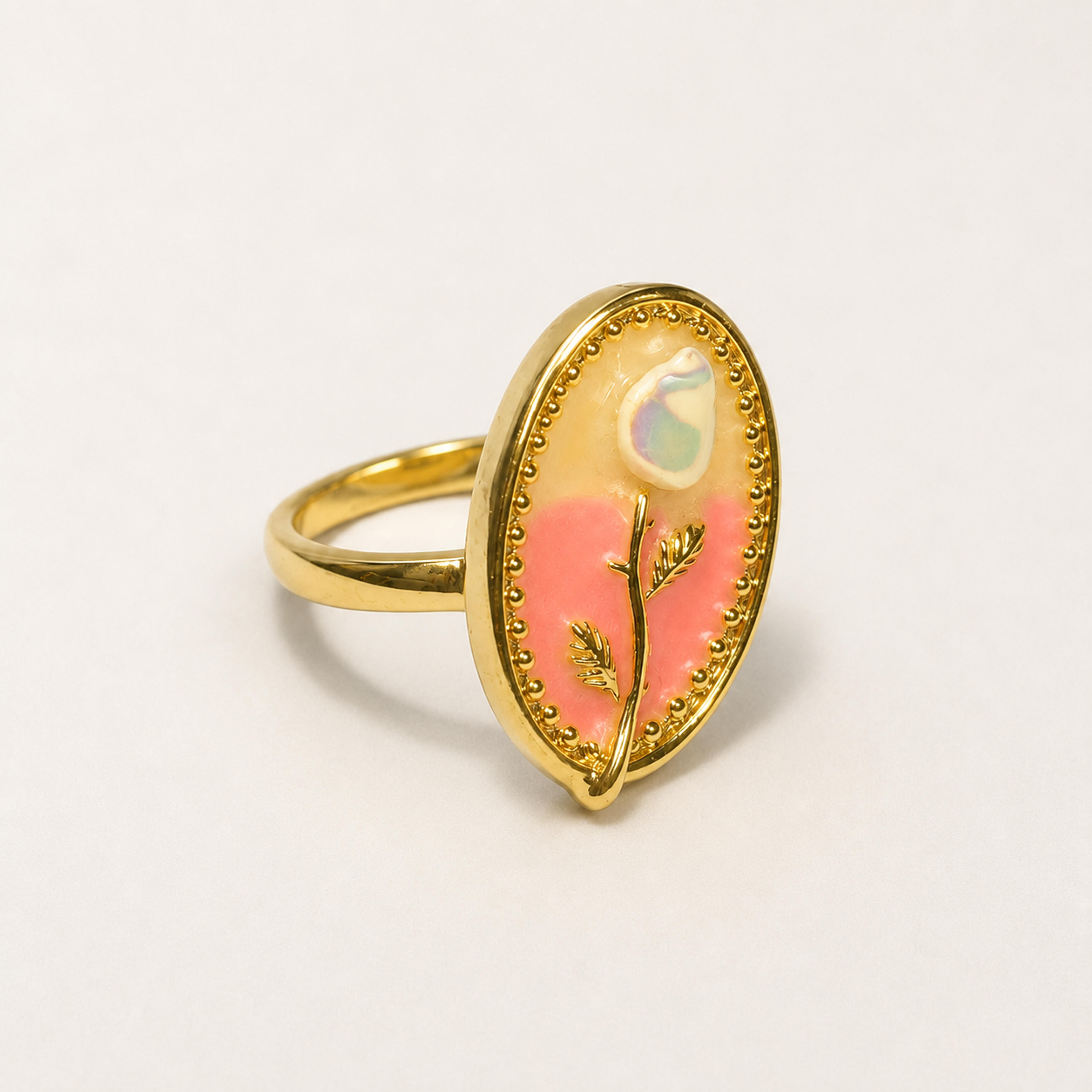 Iridescent Rose Bud Stainless Steel Adjustable Ring