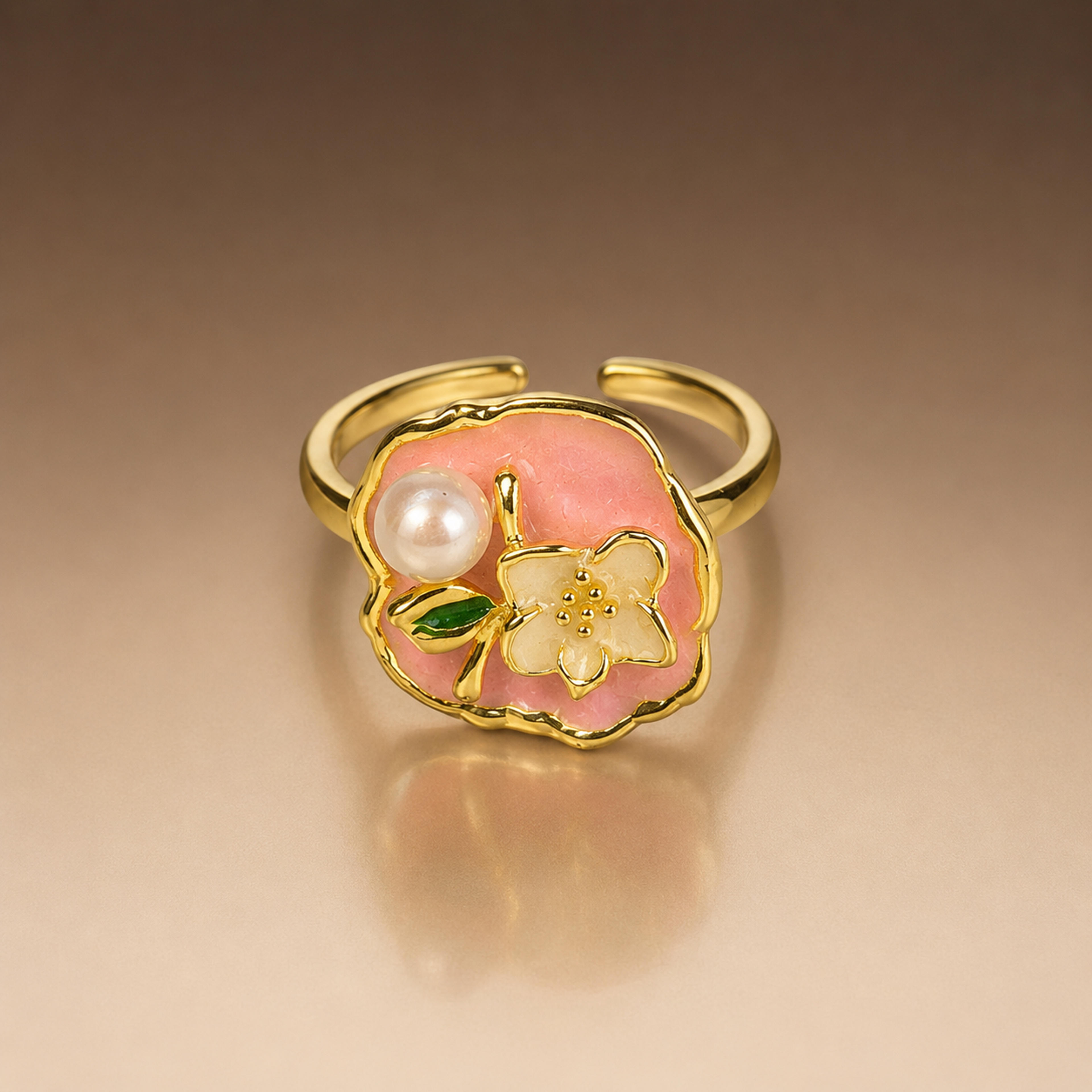 Floral Blossom Stainless Steel Adjustable Ring.