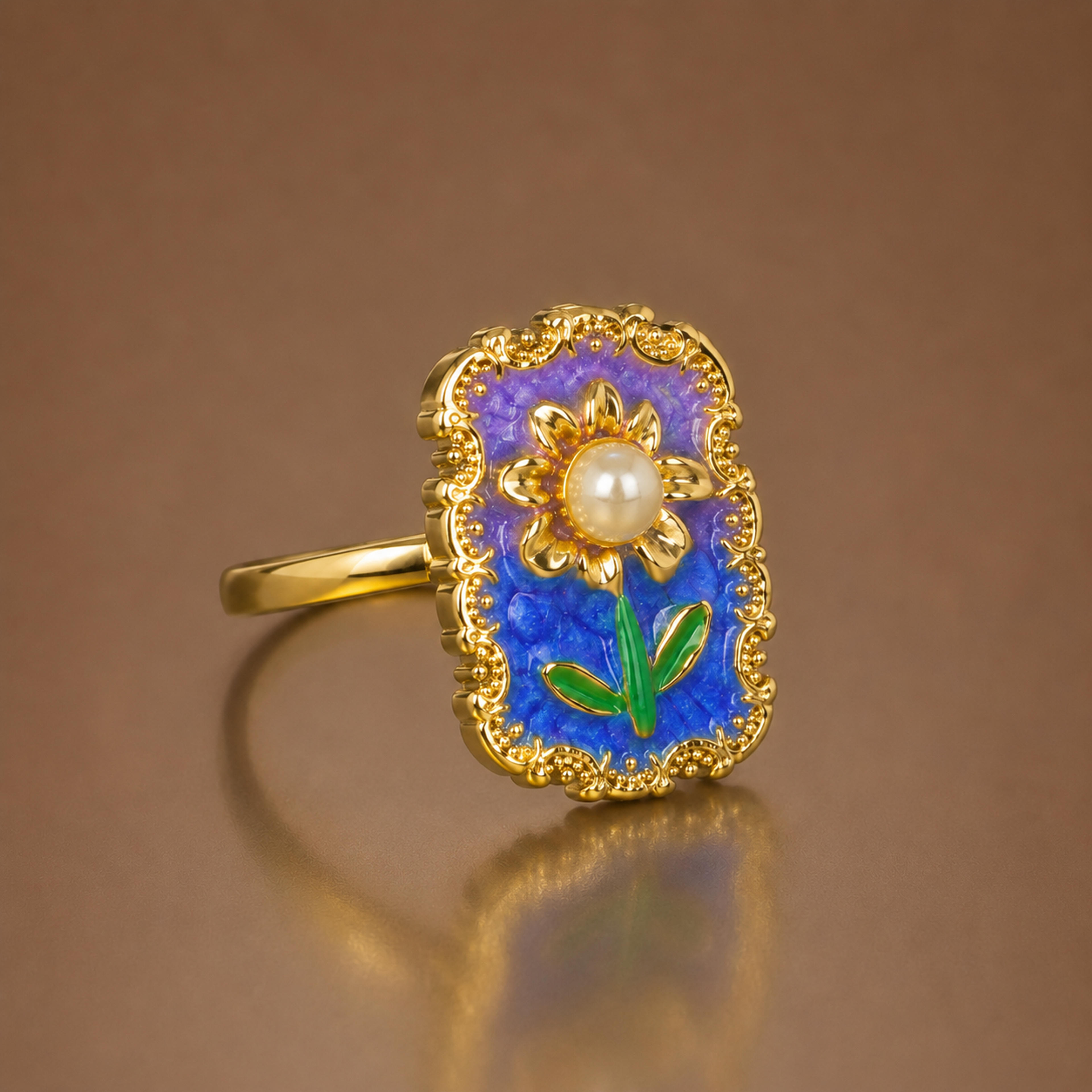 Floral Meadow Stainless Steel Adjustable Ring