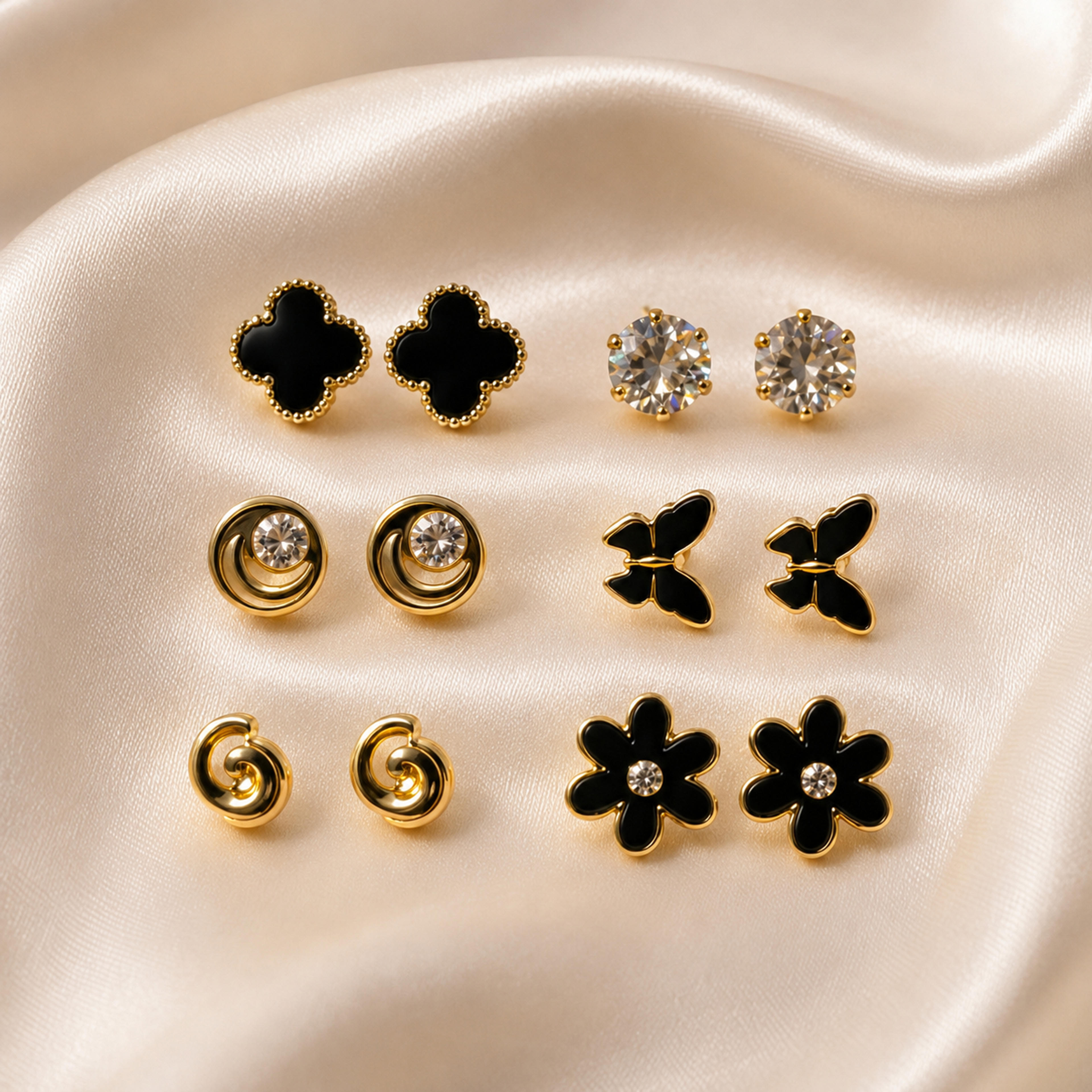 Midnight Noir Aesthetic Mixed Stud Earring Set.
