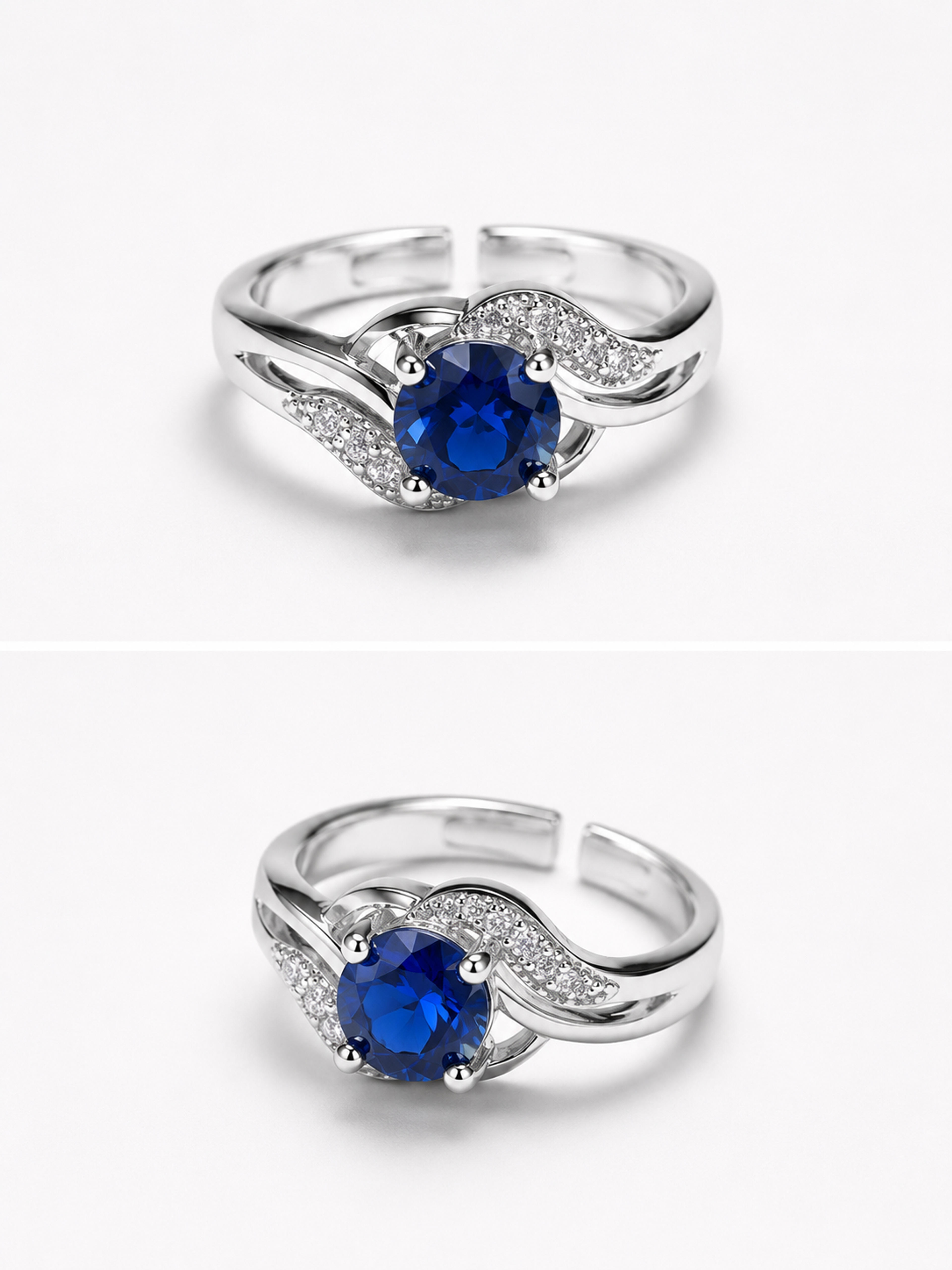 Sapphire Blue Aura Round Stone Ring 
