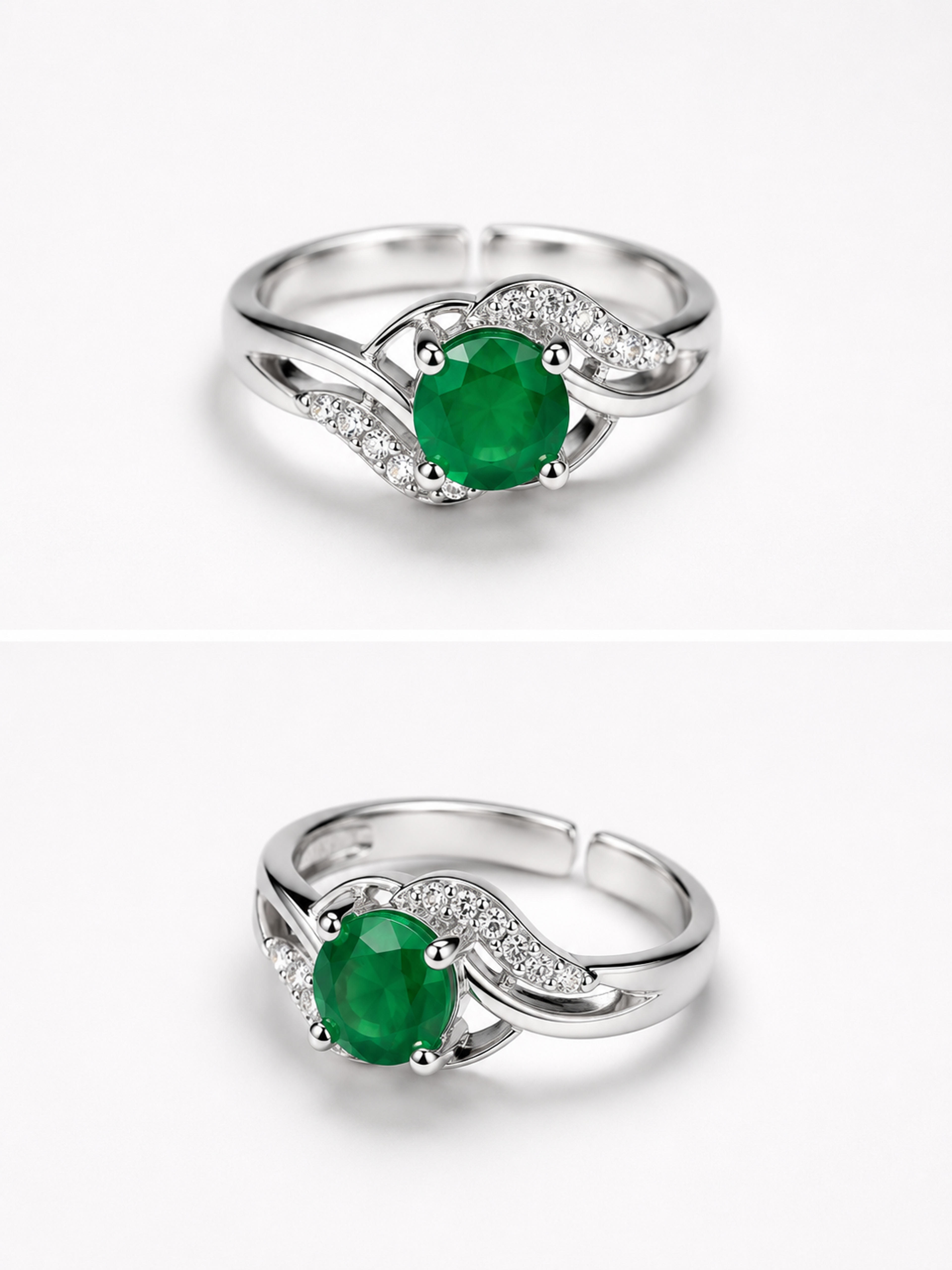 Emerald Blossom Iced Round Stone Ring 