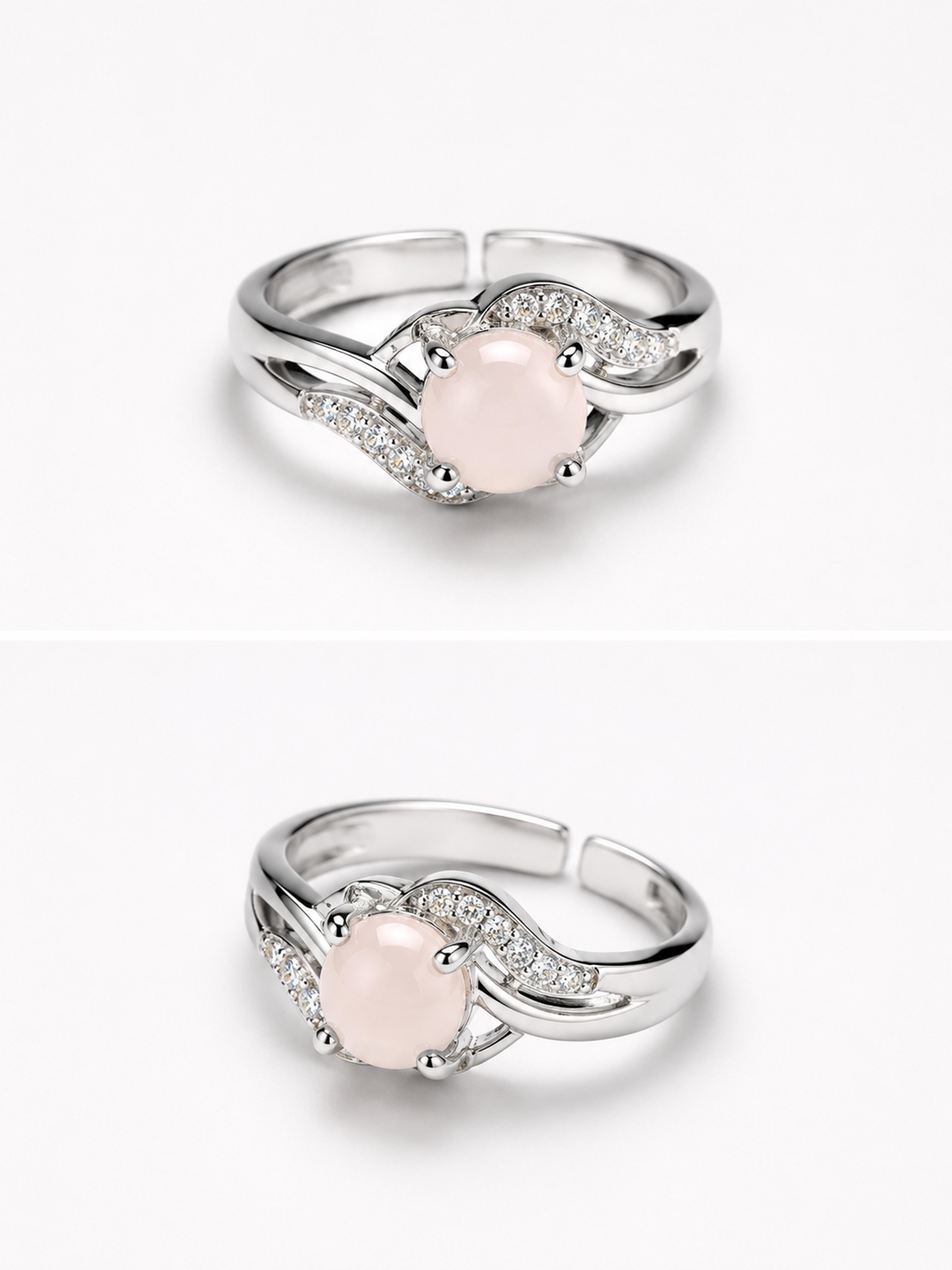Rose Quartz Aura Round Stone Ring 
