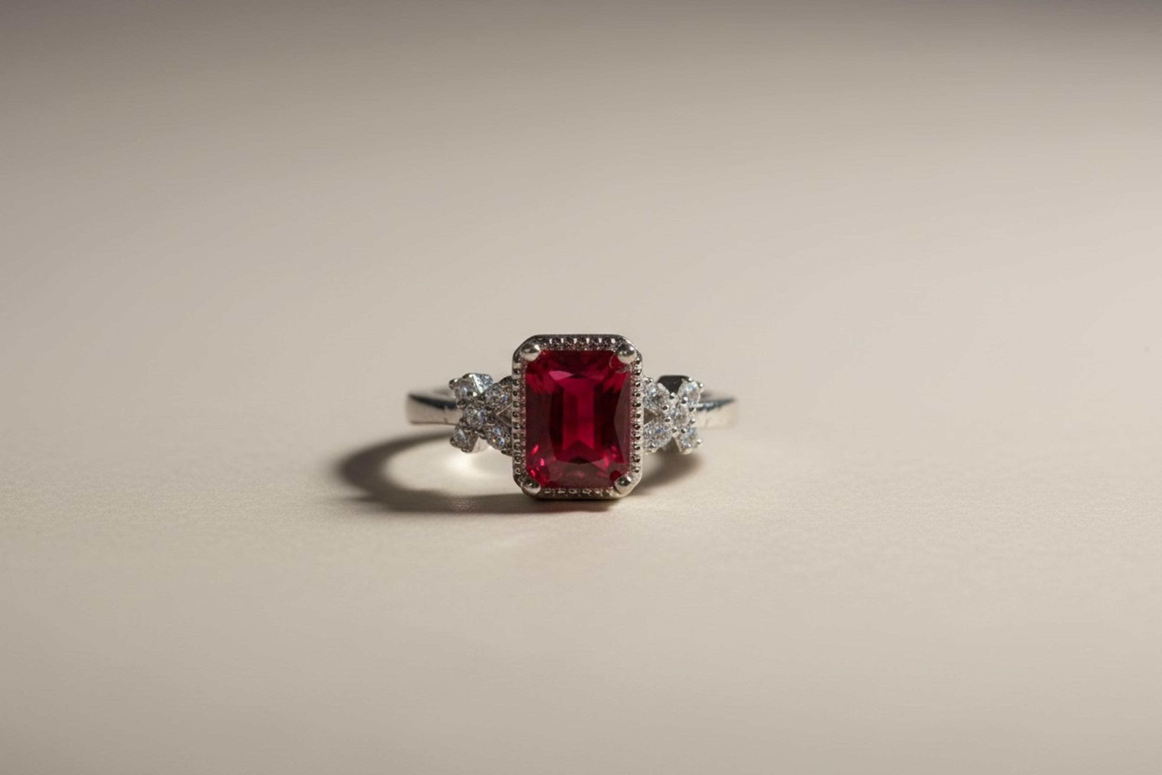 Ruby Red Rectangle Stone Ring 