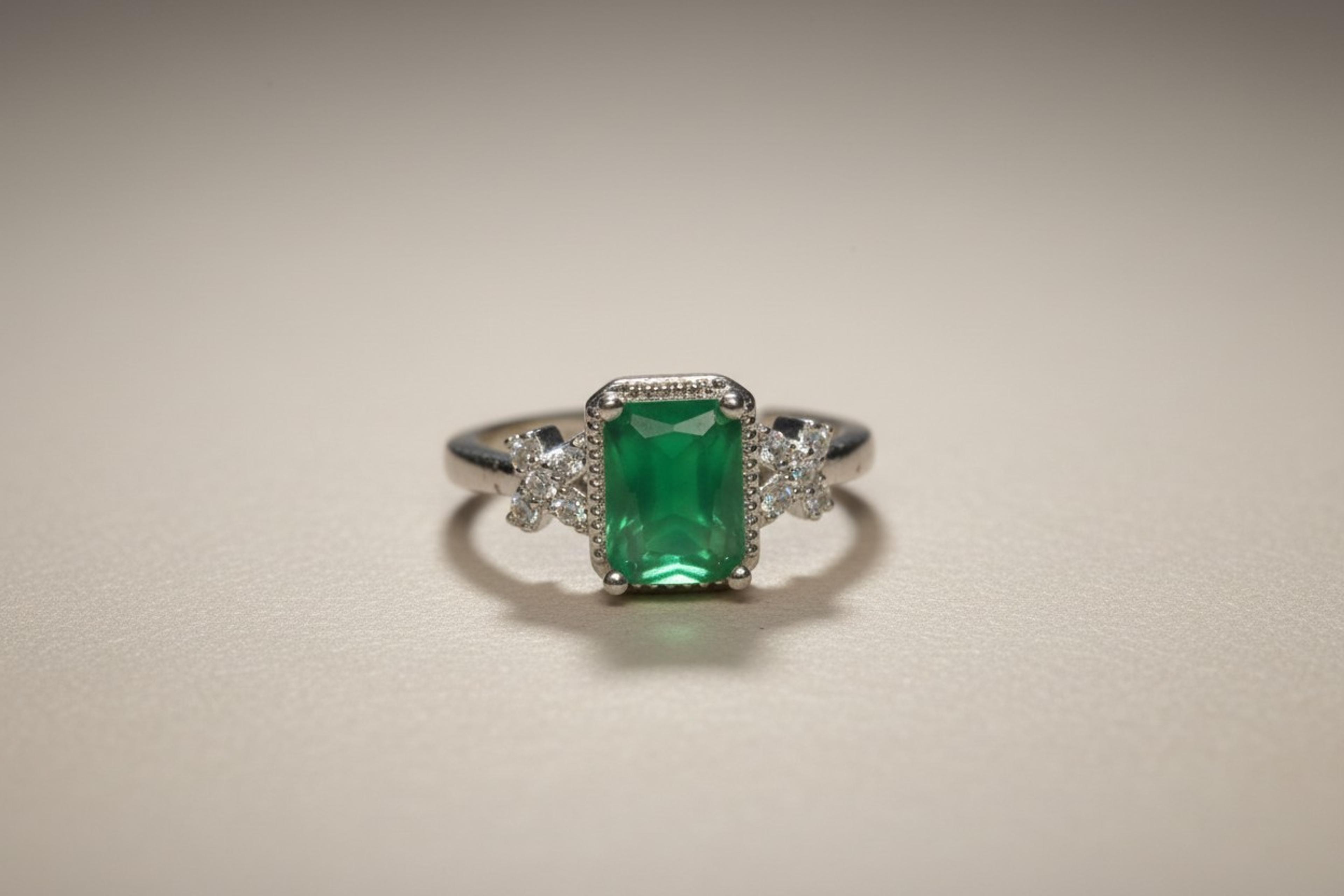Emerald Green Rectangle Stone Ring 