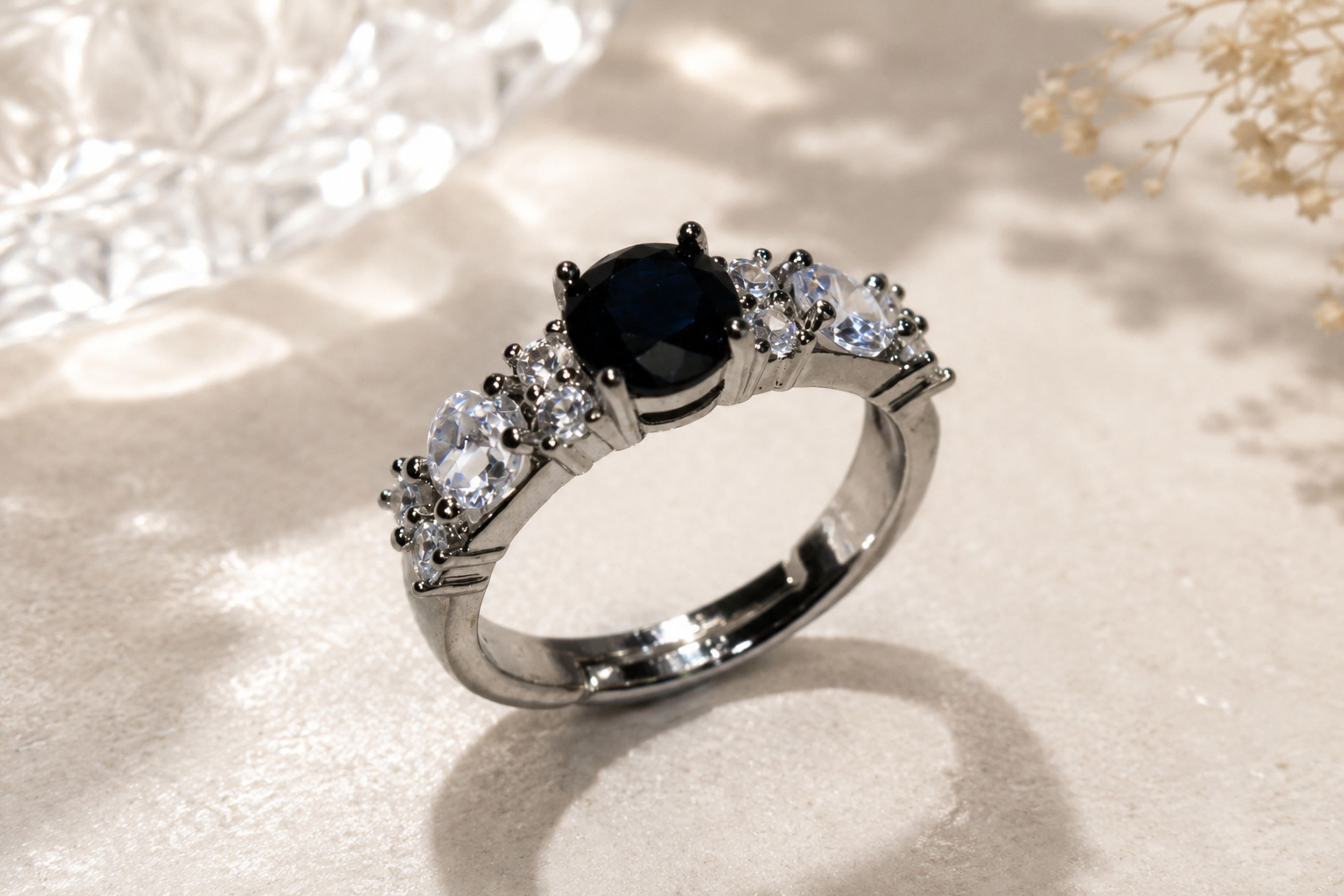 Onyx Black Crystal Accent Ring