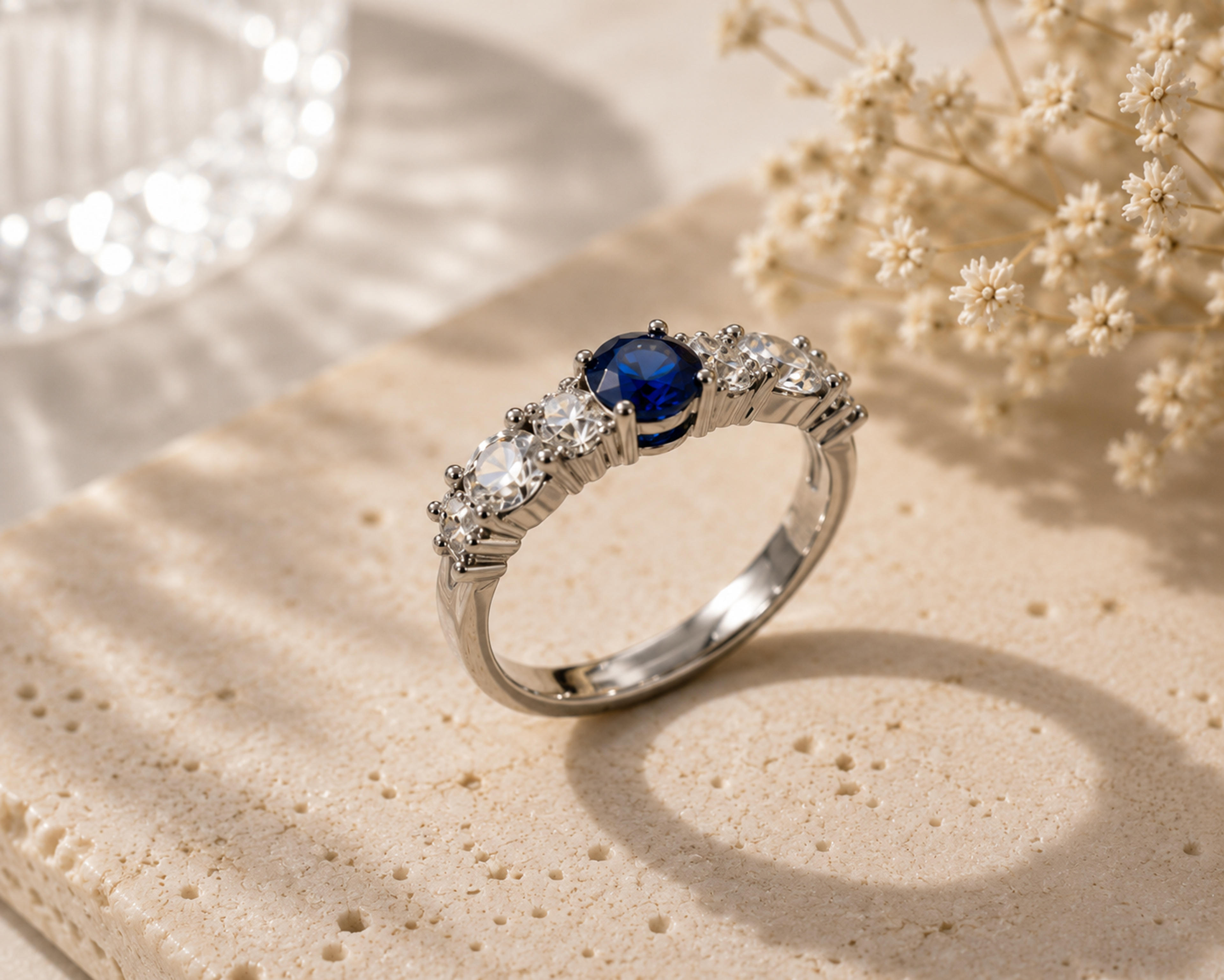 Sapphire Blue Crystal Accent Ring
