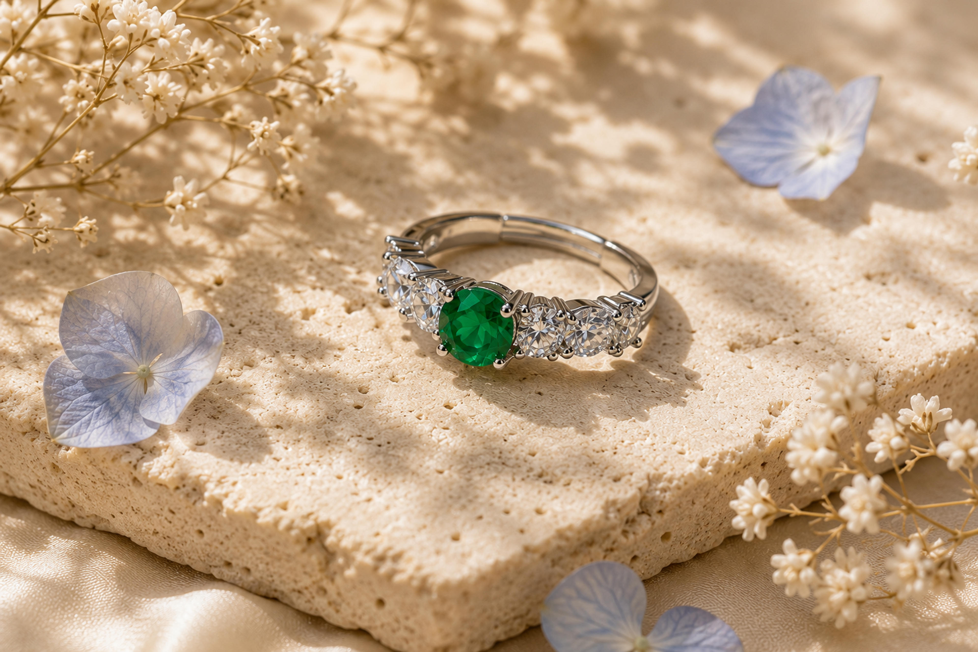 Emerald Green crystal accents Ring
